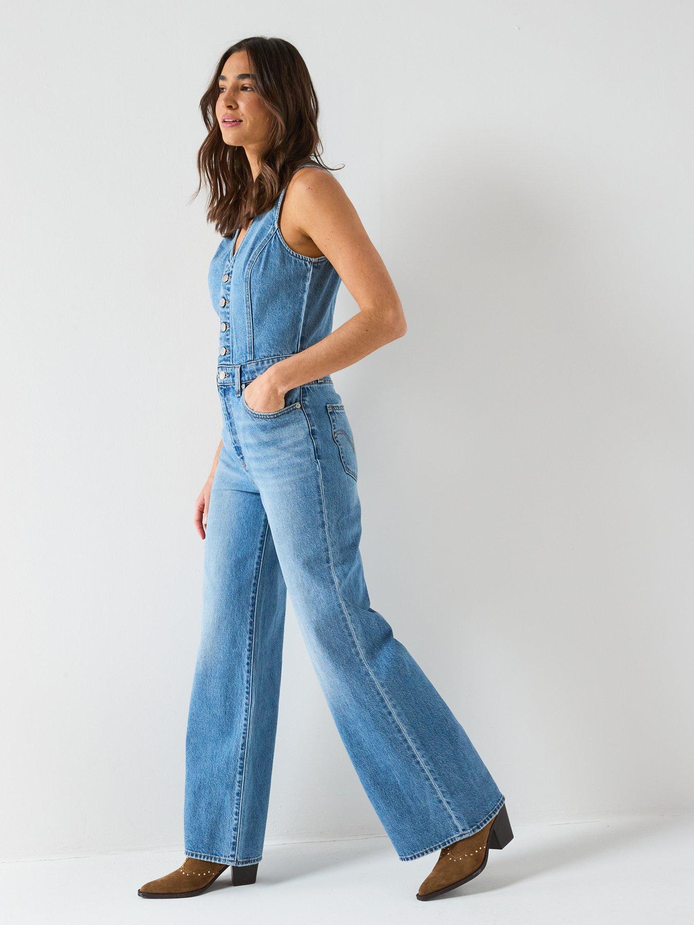 Image 3 of 6 of Levi's Levi&rsquo;s Button-Front Denim Wide-Leg Jumpsuit &ndash; Own It Blue