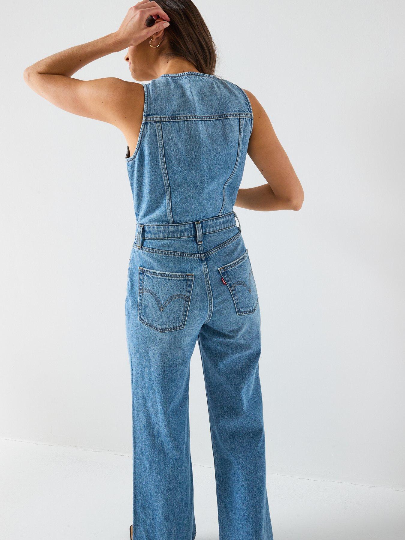 Image 6 of 6 of Levi's Levi&rsquo;s Button-Front Denim Wide-Leg Jumpsuit &ndash; Own It Blue