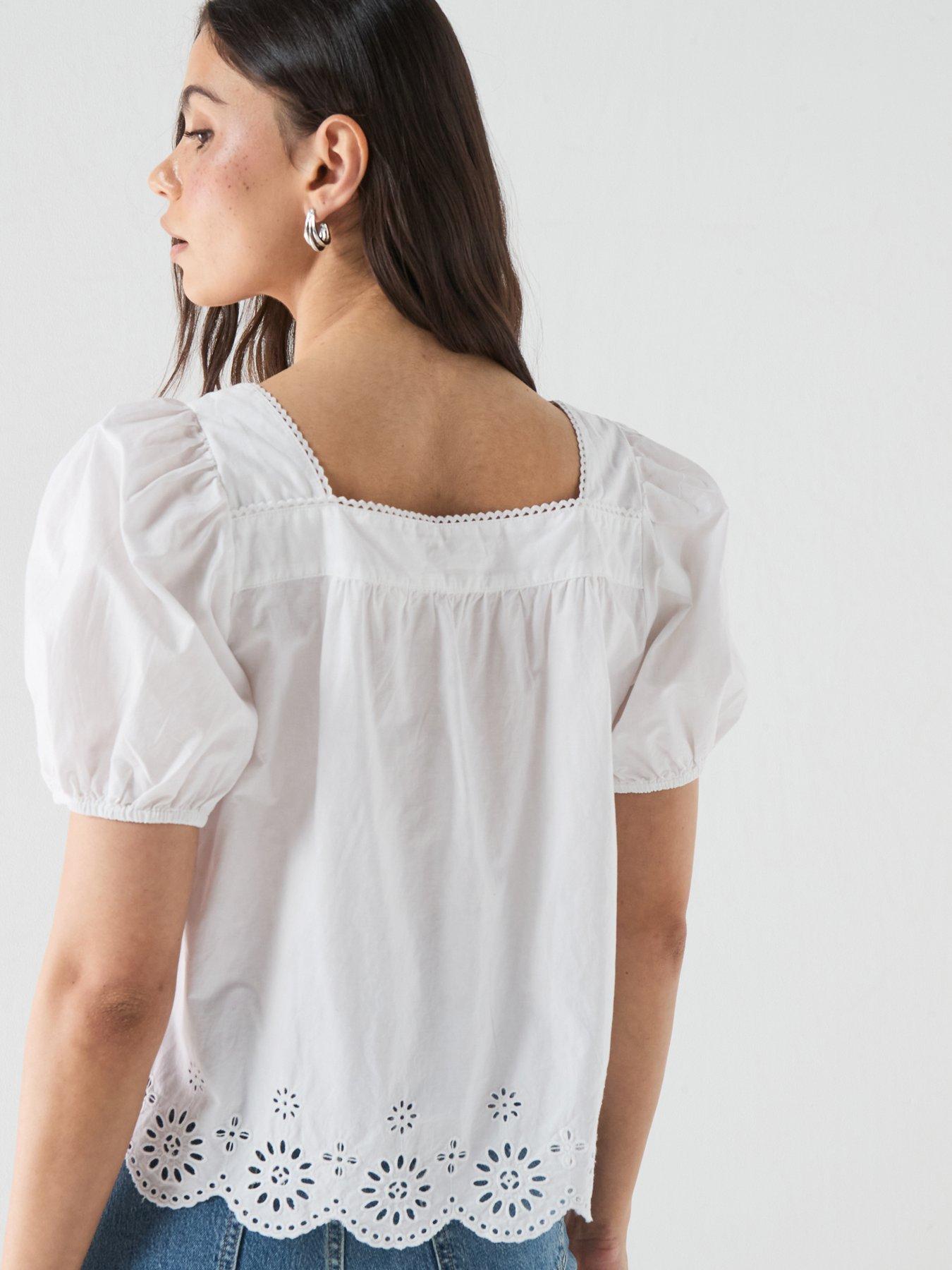 Image 2 of 6 of Levi's Darling Short Sleeve Cutwork Blouse - White