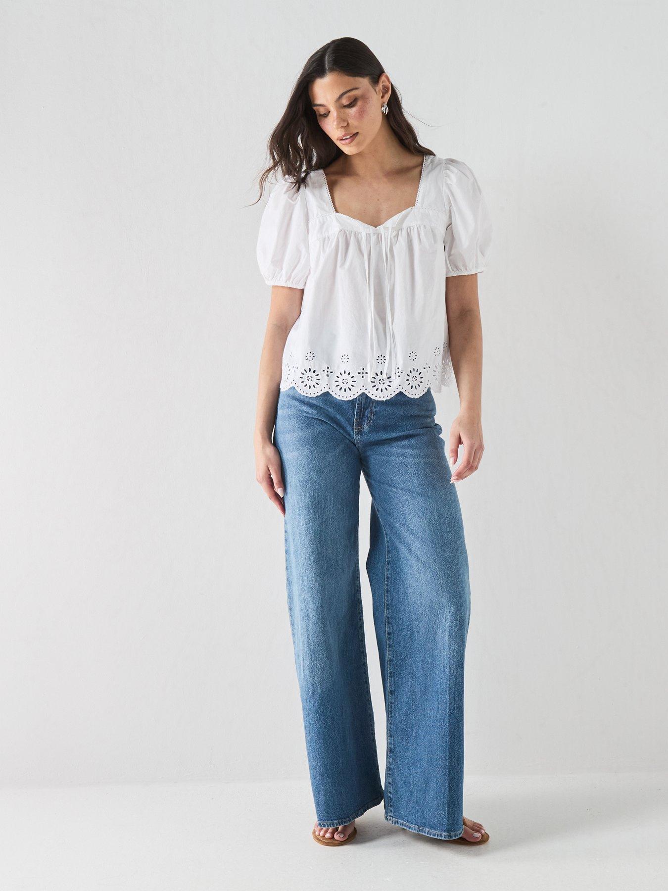 Image 3 of 6 of Levi's Darling Short Sleeve Cutwork Blouse - White