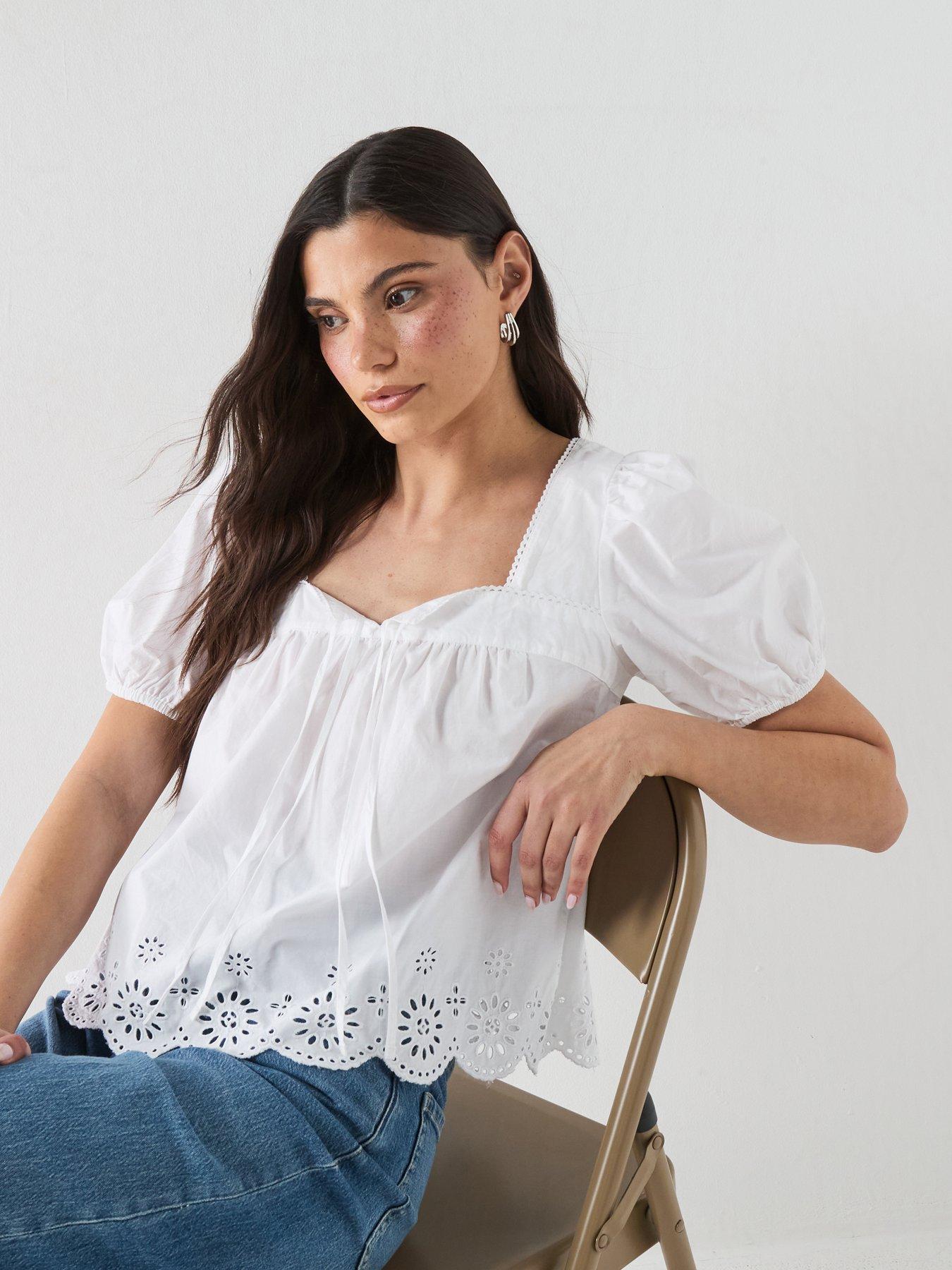 Image 5 of 6 of Levi's Darling Short Sleeve Cutwork Blouse - White