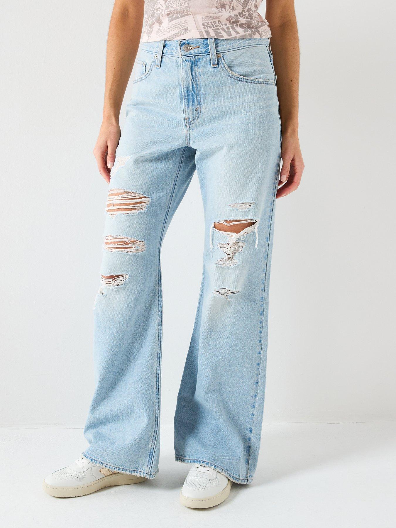 front image of levis-loose-boot-cut-distressed-jeans-blue