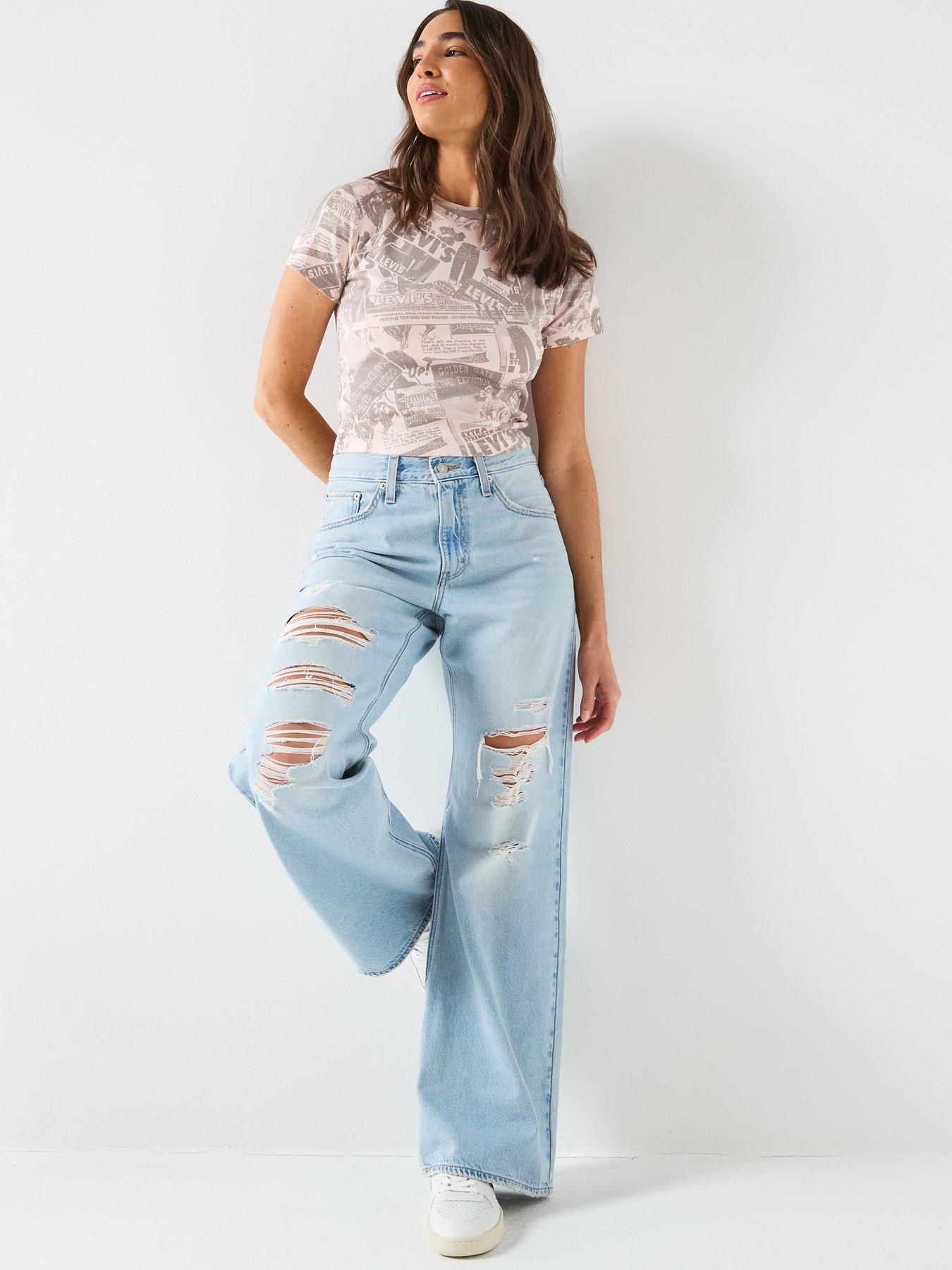  image of levis-loose-boot-cut-distressed-jeans-blue