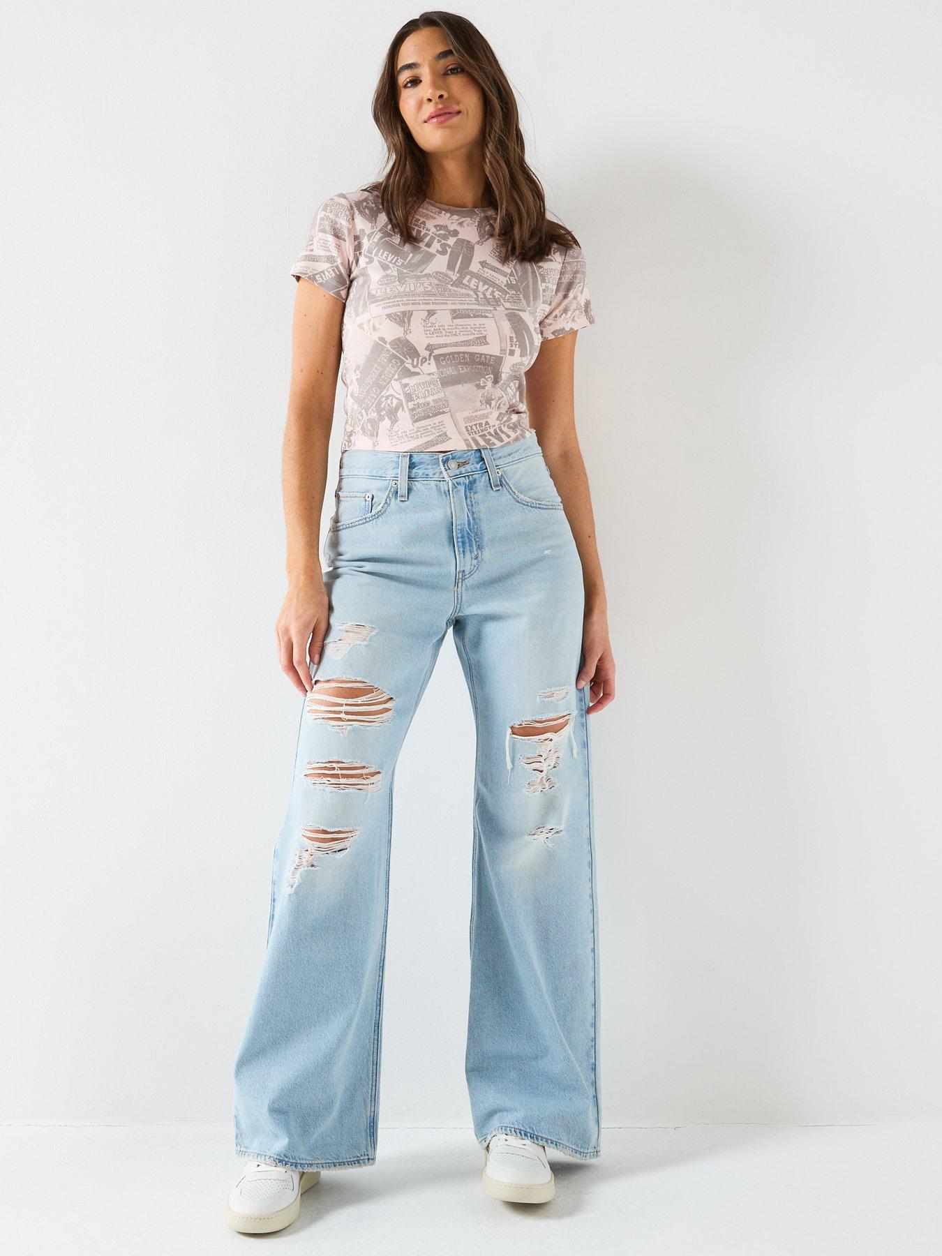  image of levis-loose-boot-cut-distressed-jeans-blue