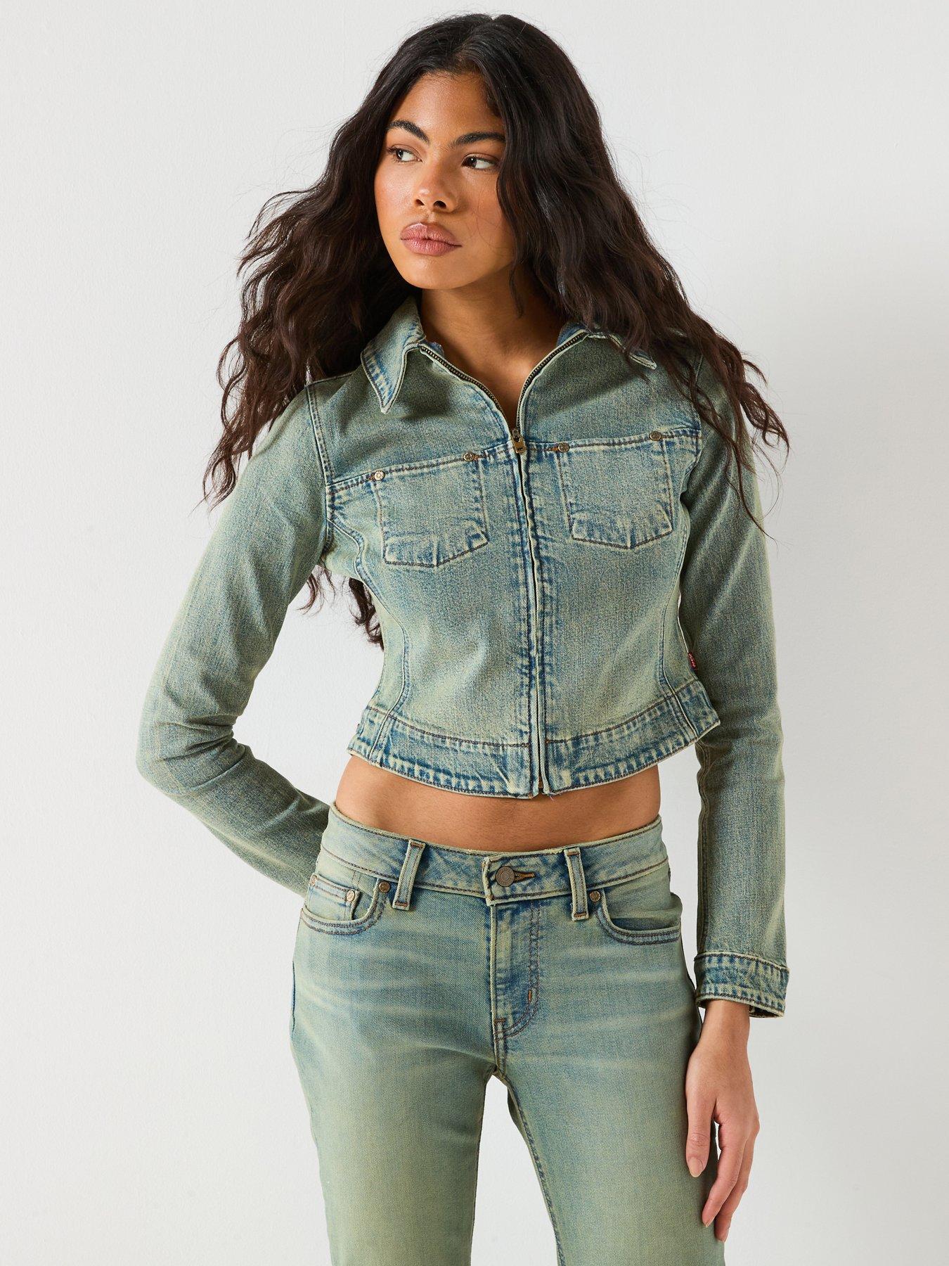 Levi's Y2K Stretch Fitted Trucker Denim Cropped Jacket - Blue