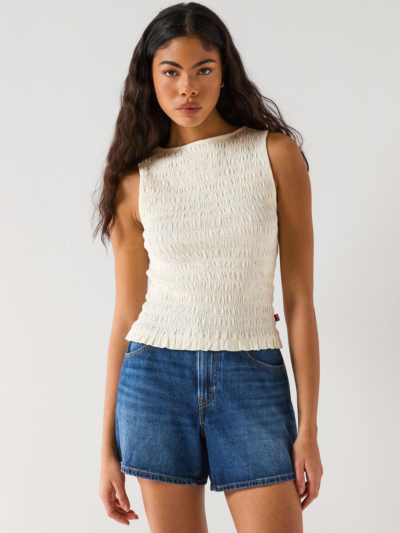 front image of levis-bella-smocked-top-white
