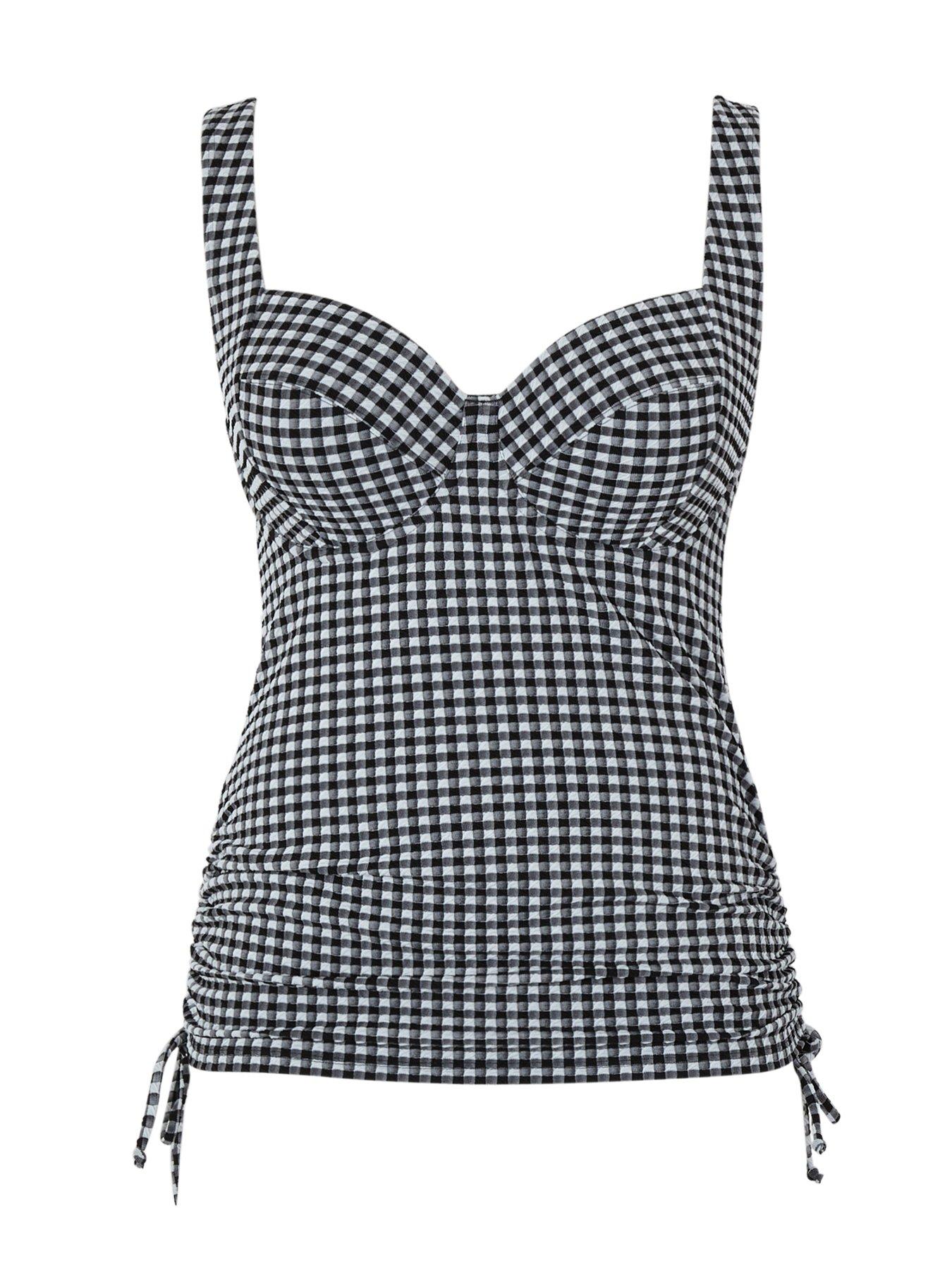  image of panache-swim-black-gingham-iris-balcony-tankini-black-gingham