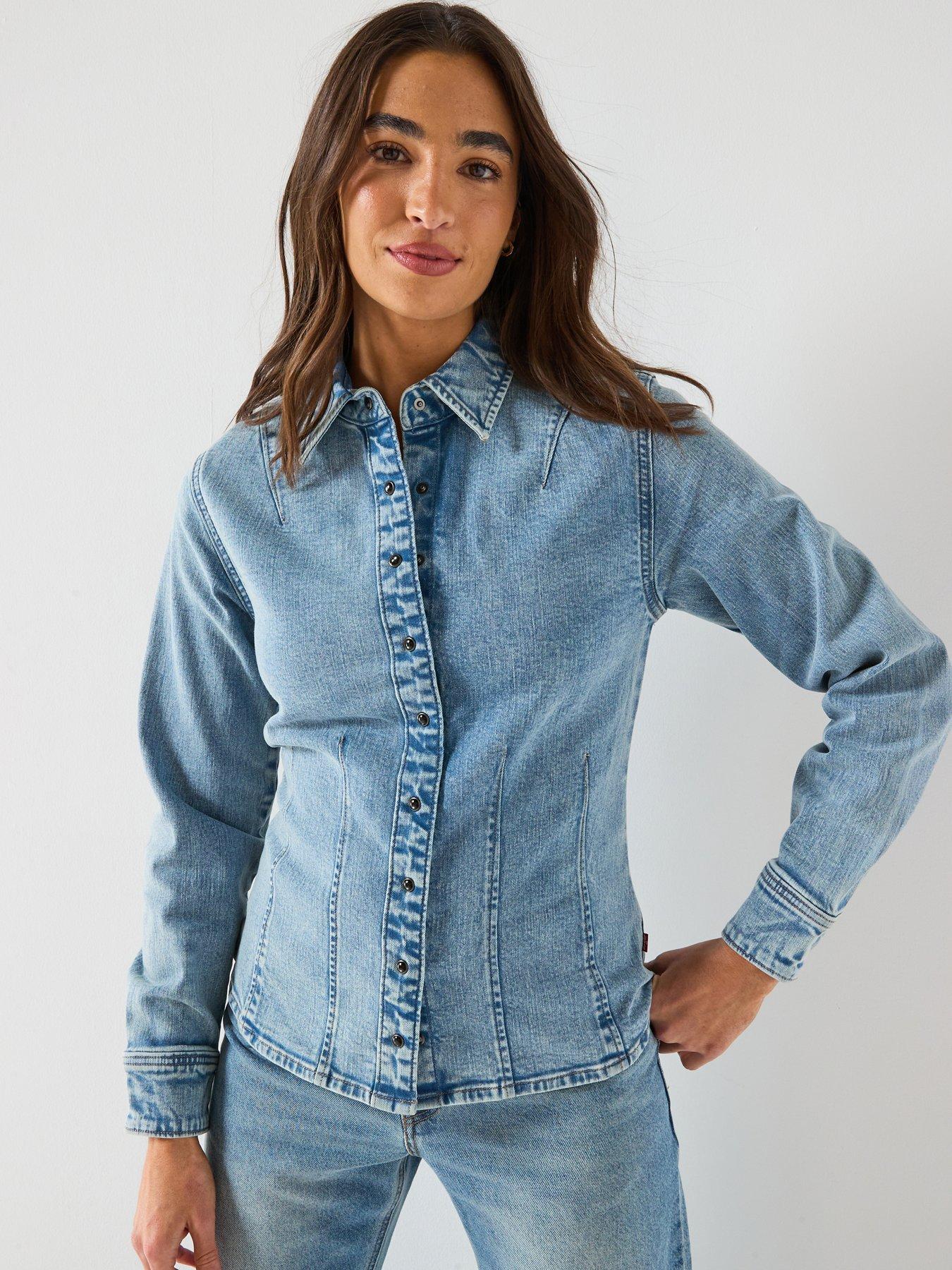  image of levis-long-sleeve-shaped-shirt-blue