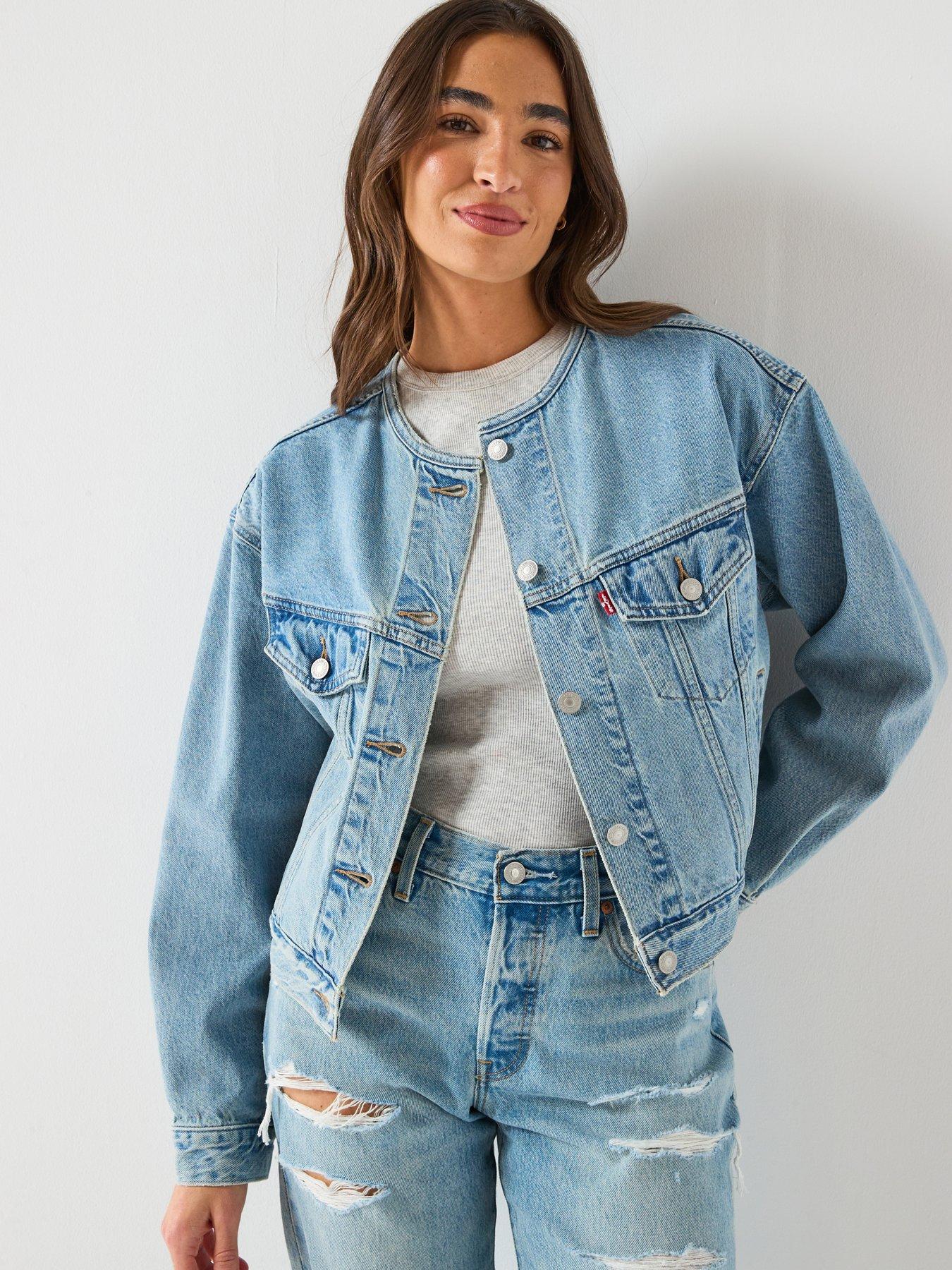 Image 1 of 6 of Levi's Collarless Shrunken 90s Trucker Jacket - Blue