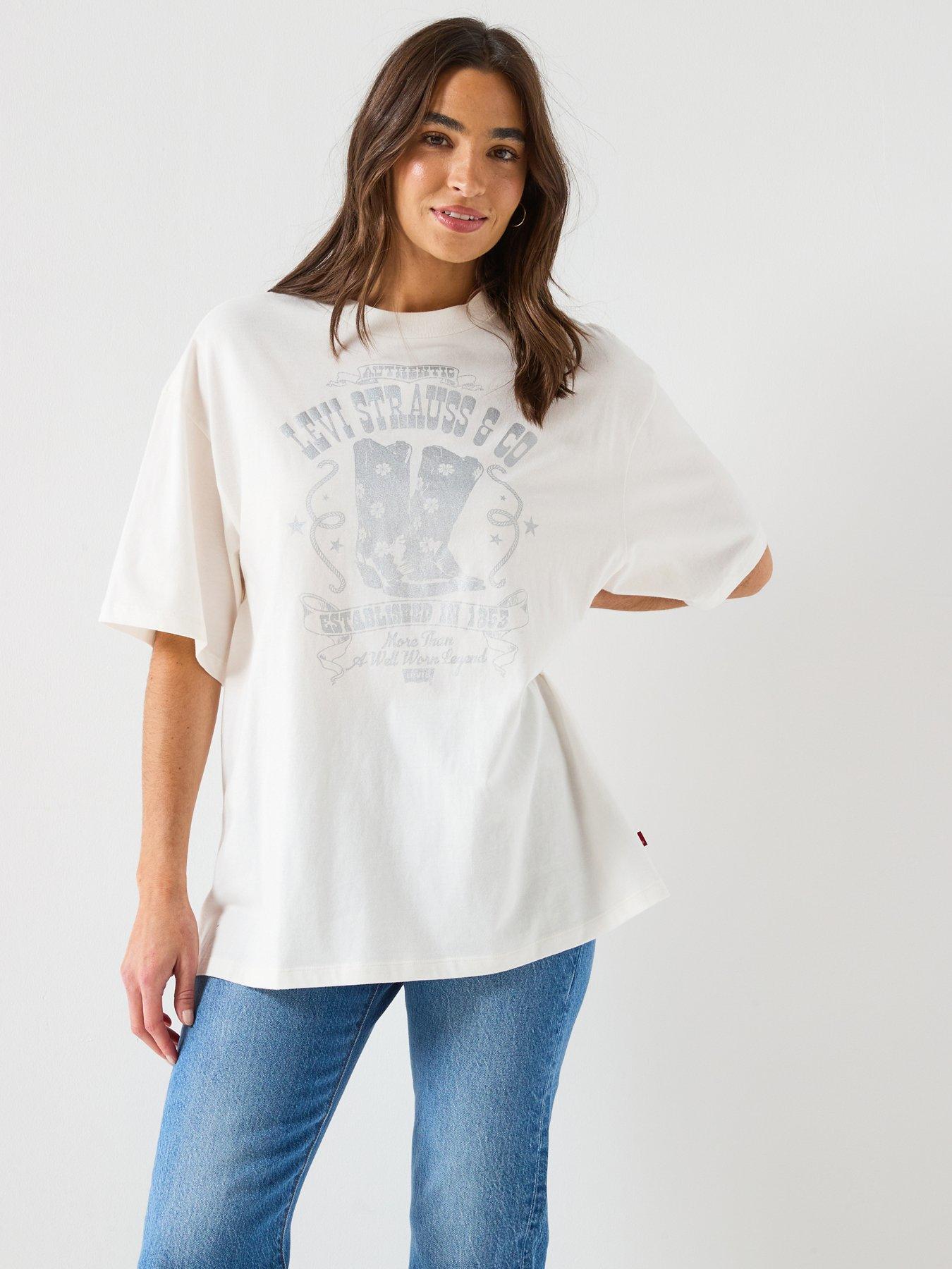 Image 1 of 6 of Levi's Graphic Short Stack Tee - White