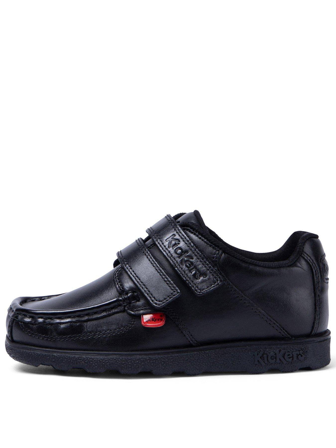 Kickers Junior Fragma Twin Velcro Leather Shoe - Black | Littlewoods