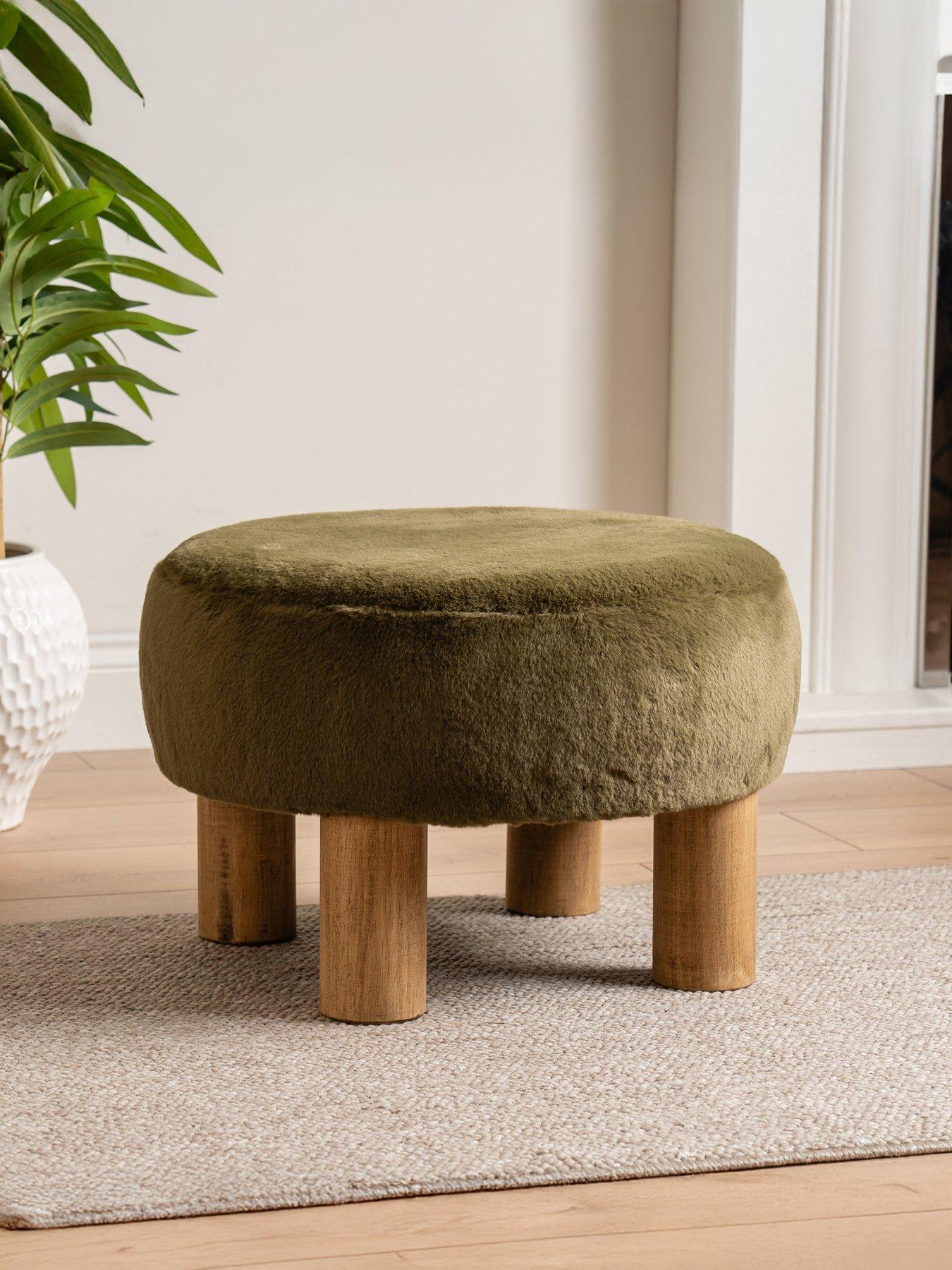 Scottish Everlastings Soft Faux Fur Foot Stool - Green