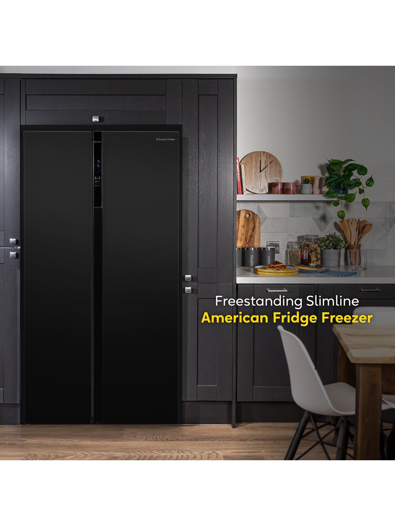  image of russell-hobbs-rh90aff201b-177cm-high-90cm-wide-freestanding-slimline-american-fridge-freezer-in-black