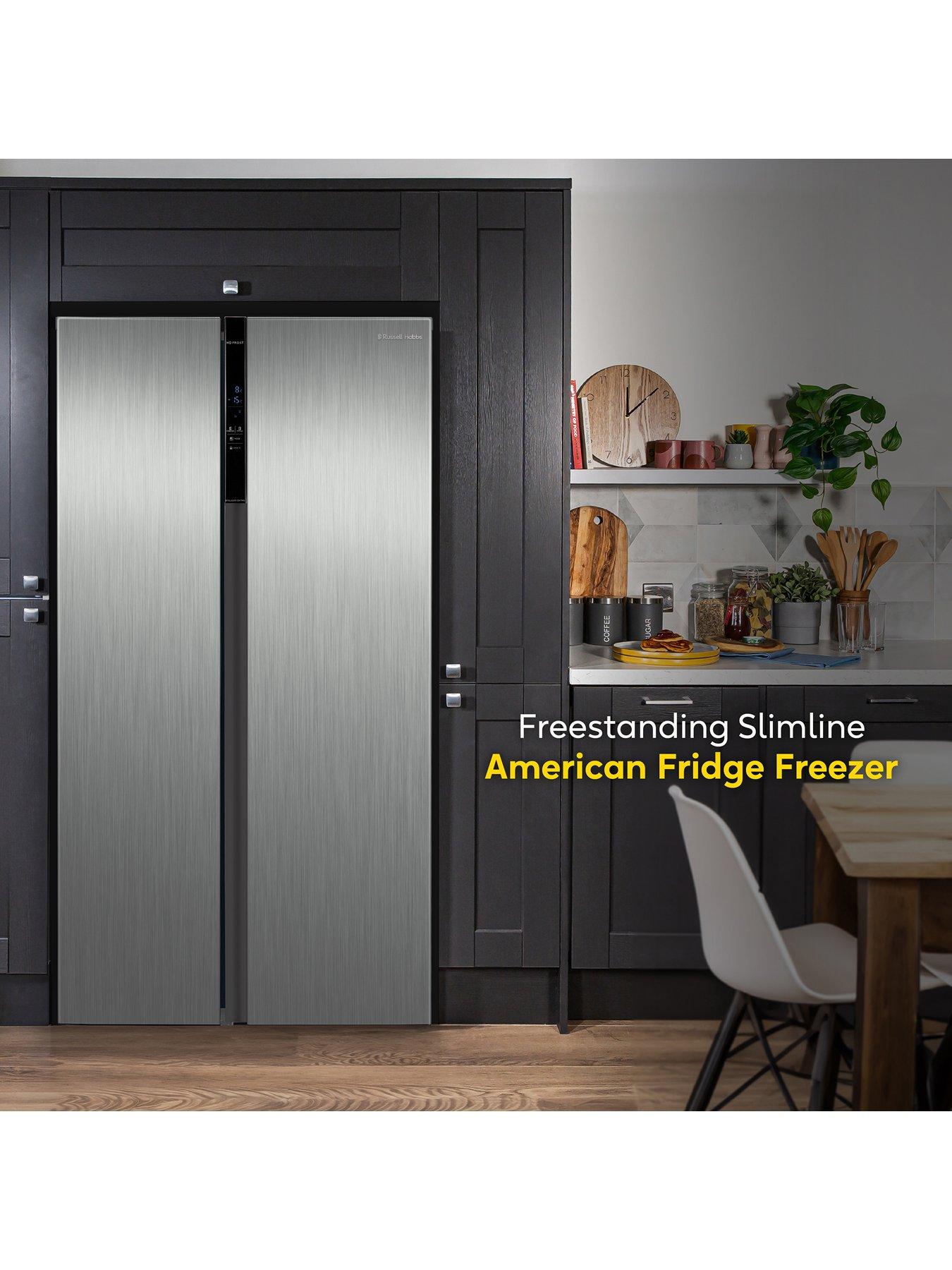  image of russell-hobbs-rh90aff201ss-177cm-high-90cm-wide-freestanding-slimline-american-fridge-freezer-in-stainless-steel