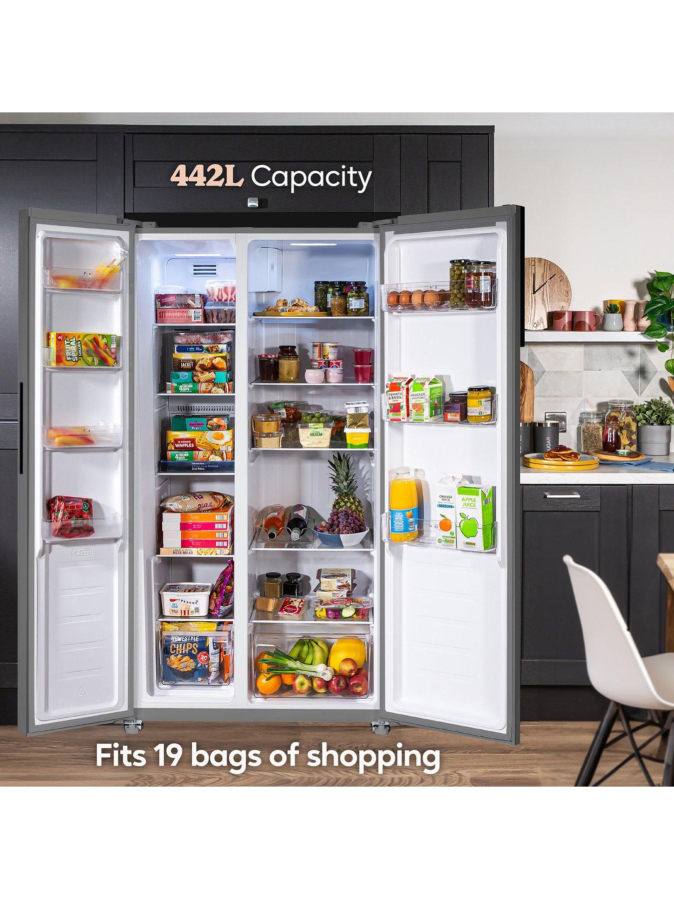  image of russell-hobbs-rh90aff201ss-177cm-high-90cm-wide-freestanding-slimline-american-fridge-freezer-in-stainless-steel