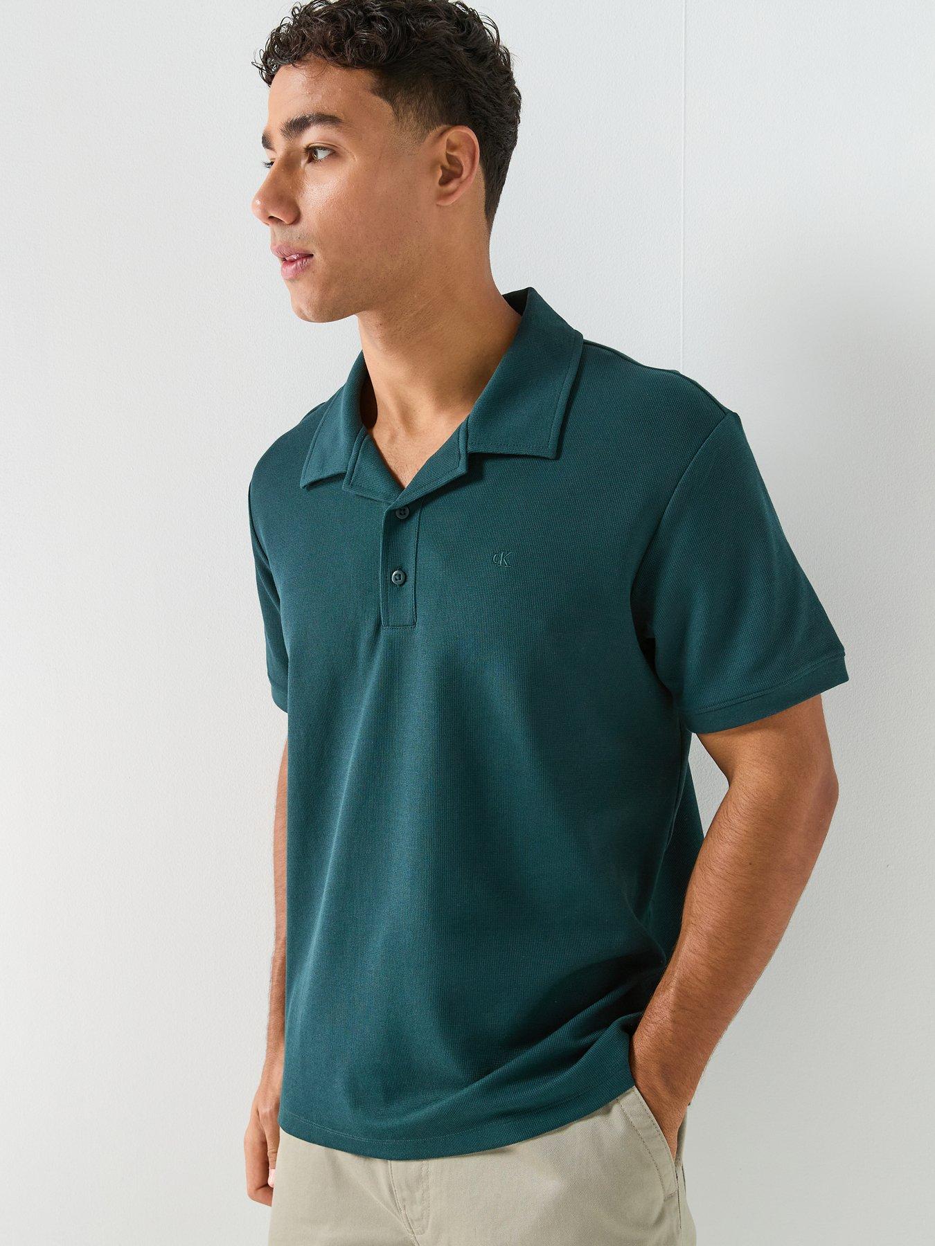 Calvin Klein Jeans Micro Waffle Open Collar Polo Shirt - Dark Teal