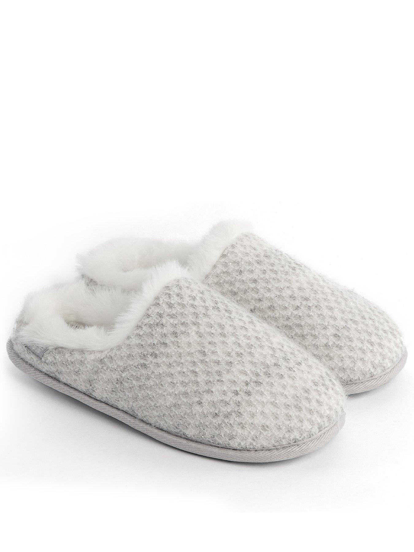 Totes Isotoner Ladies Sparkle Knit Swept Back Mule Slippers - Light Grey