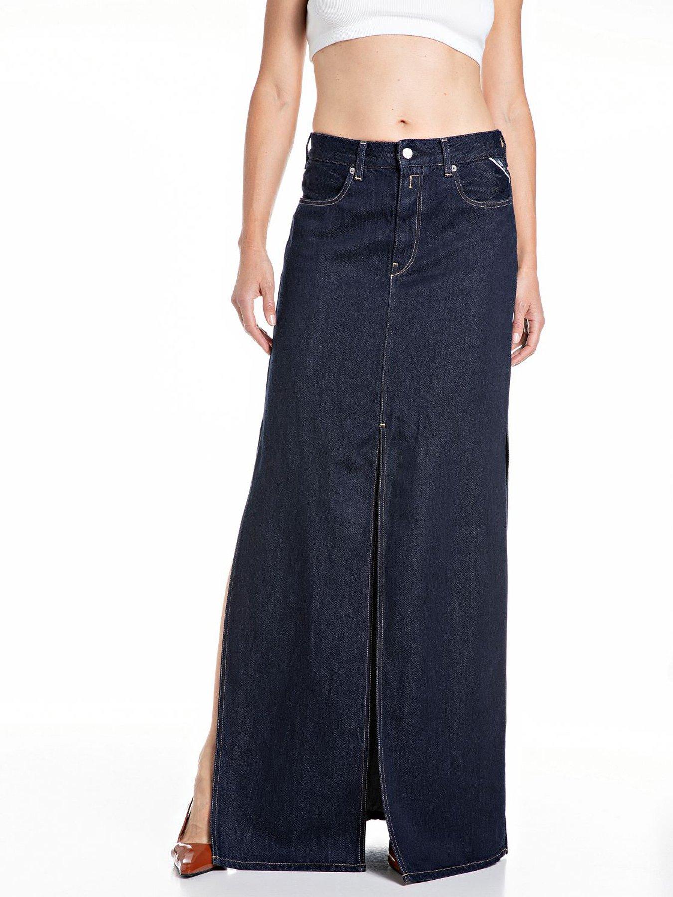 Replay Deep Split Denim Maxi Skirt - Blue