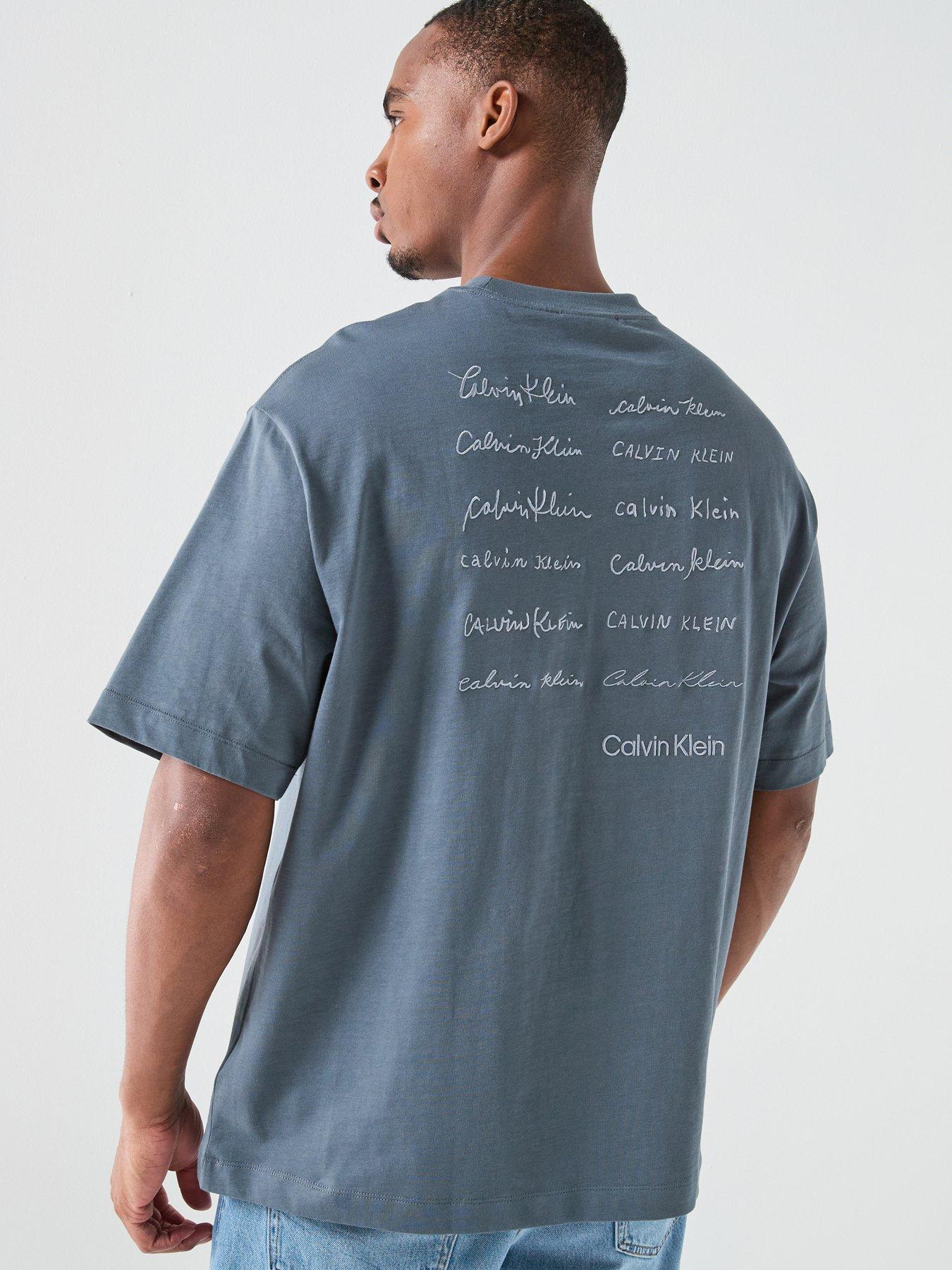 Image 1 of 5 of Calvin Klein Jeans Back Embroidered Graphic Relaxed T-Shirt -Turbulence