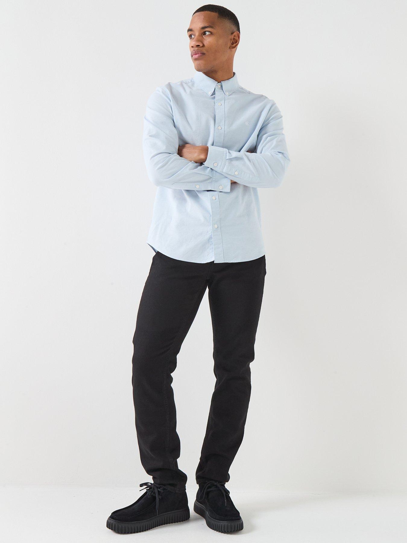  image of calvin-klein-jeans-solid-oxford-classic-plain-shirt-blue