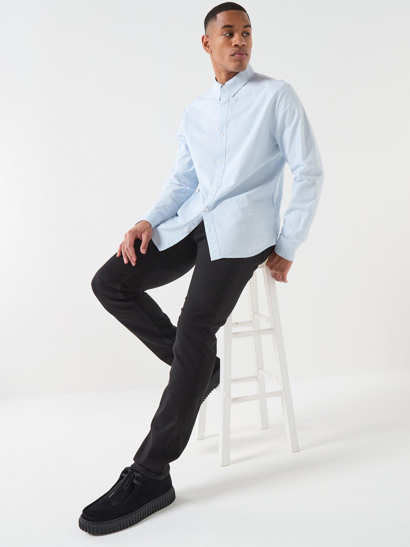  image of calvin-klein-jeans-solid-oxford-classic-plain-shirt-blue
