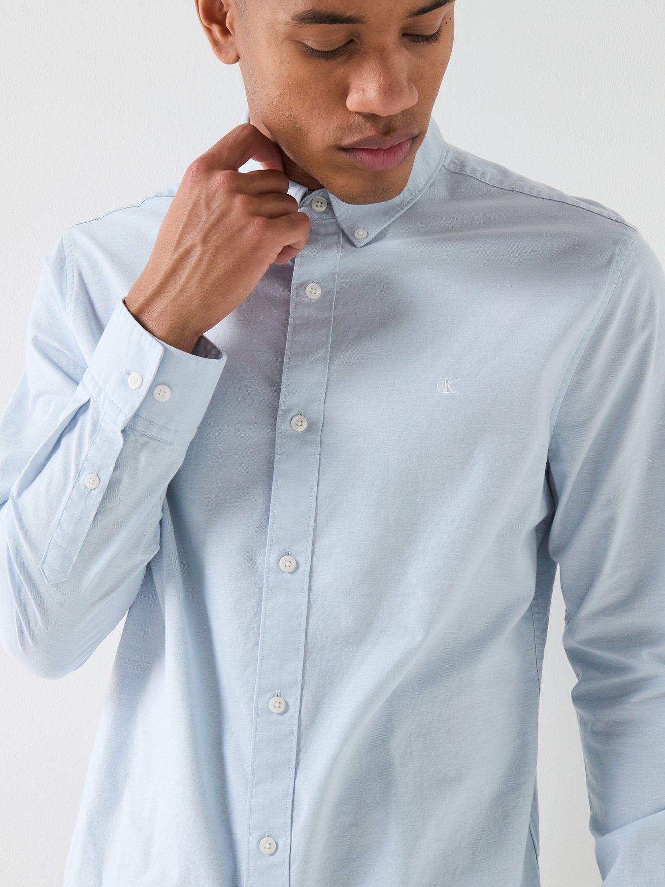  image of calvin-klein-jeans-solid-oxford-classic-plain-shirt-blue