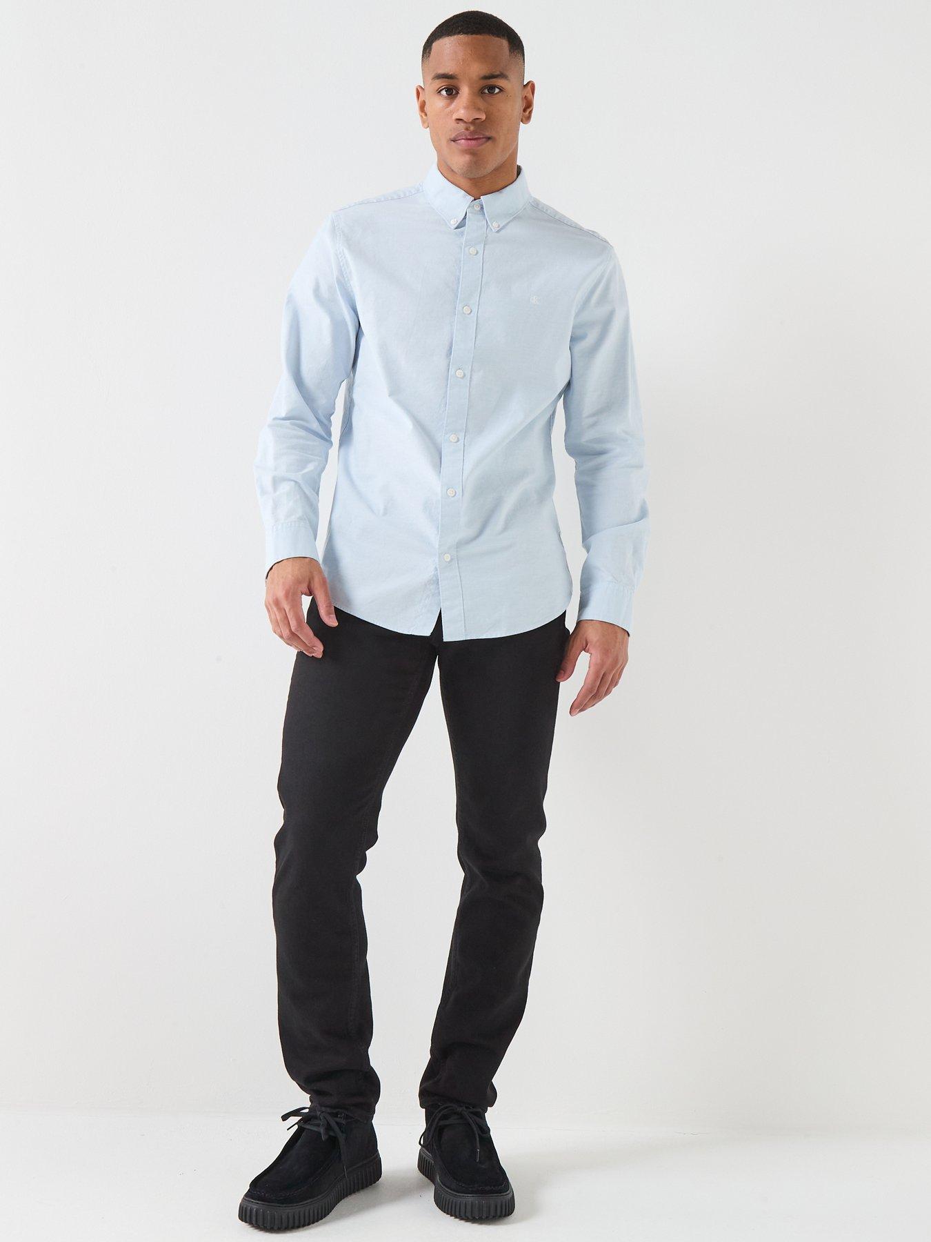  image of calvin-klein-jeans-solid-oxford-classic-plain-shirt-blue