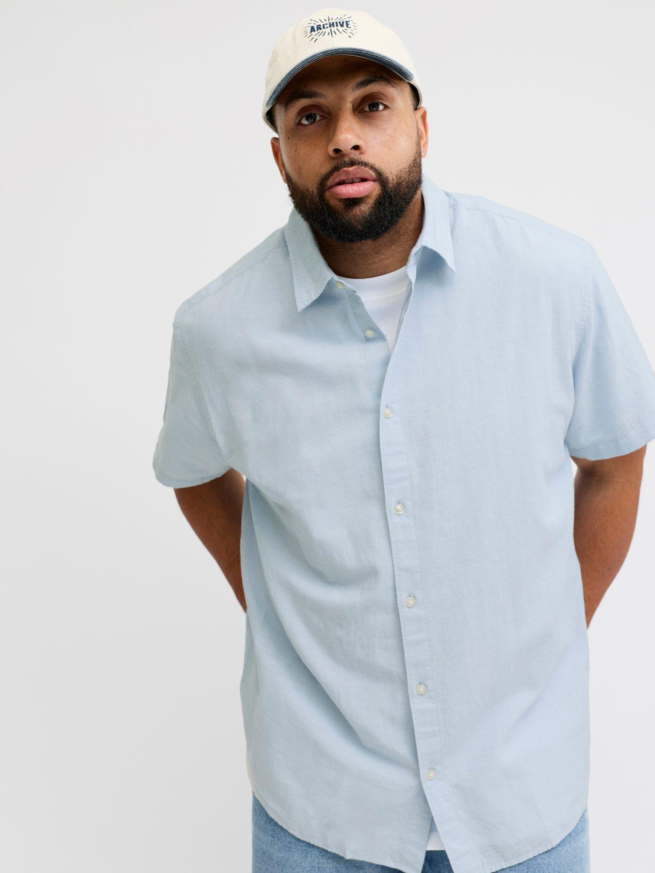 Jack & Jones Plus Breeze Linen Blend Shirt Short Sleeve Shirt - Light Blue