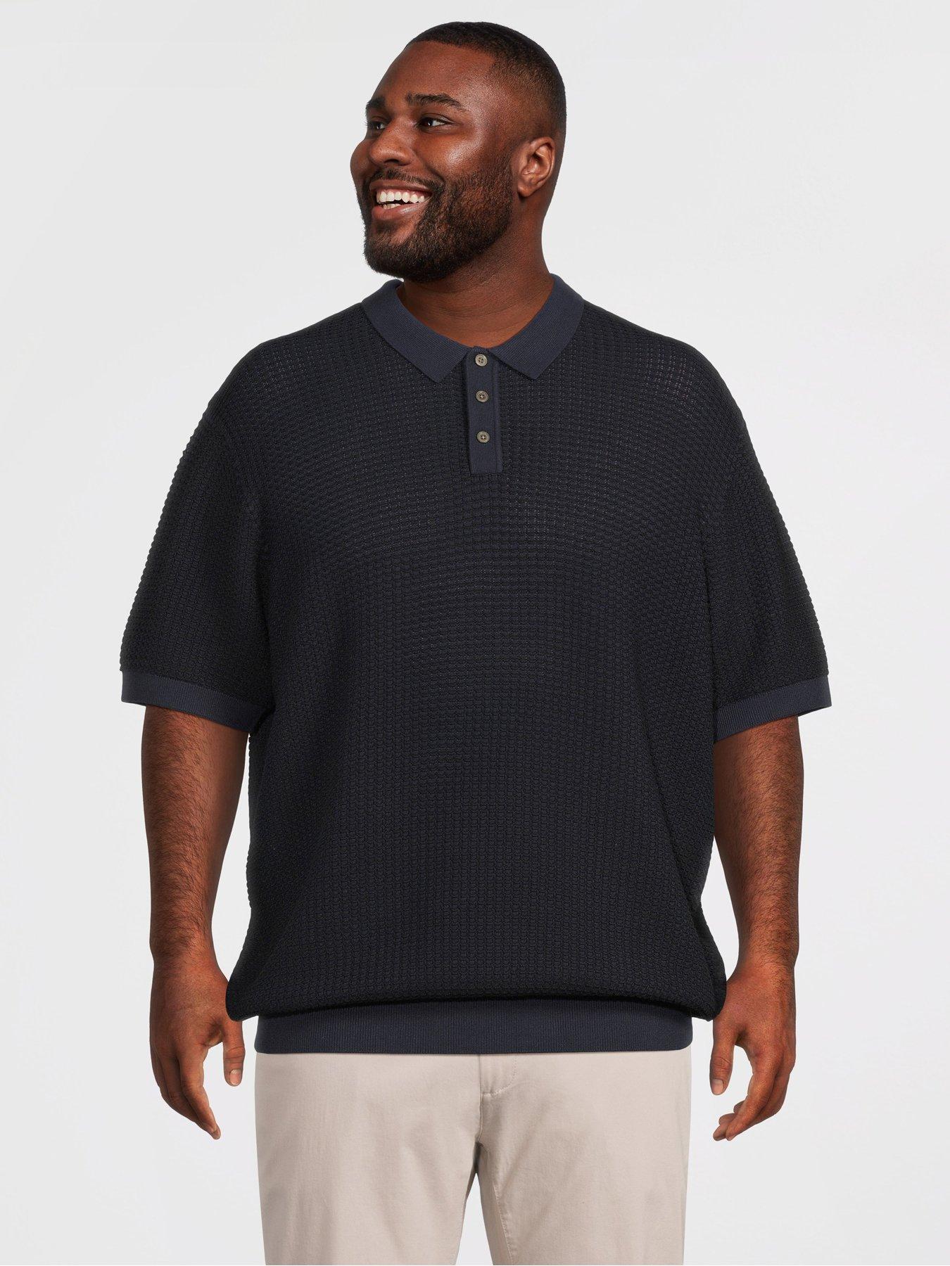 Jack & Jones Plus Premium Kingsley Knitted Polo Shirt - Navy