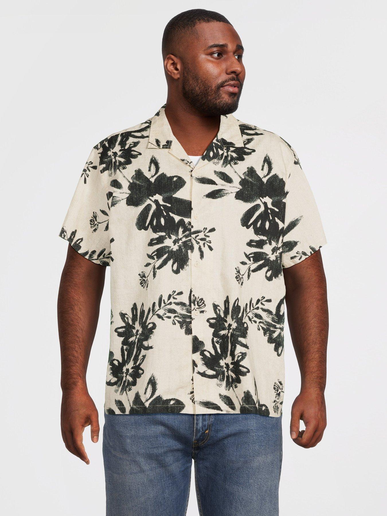 Jack & Jones Plus Premium Venice Short Sleeve Printed Shirt - White/Black