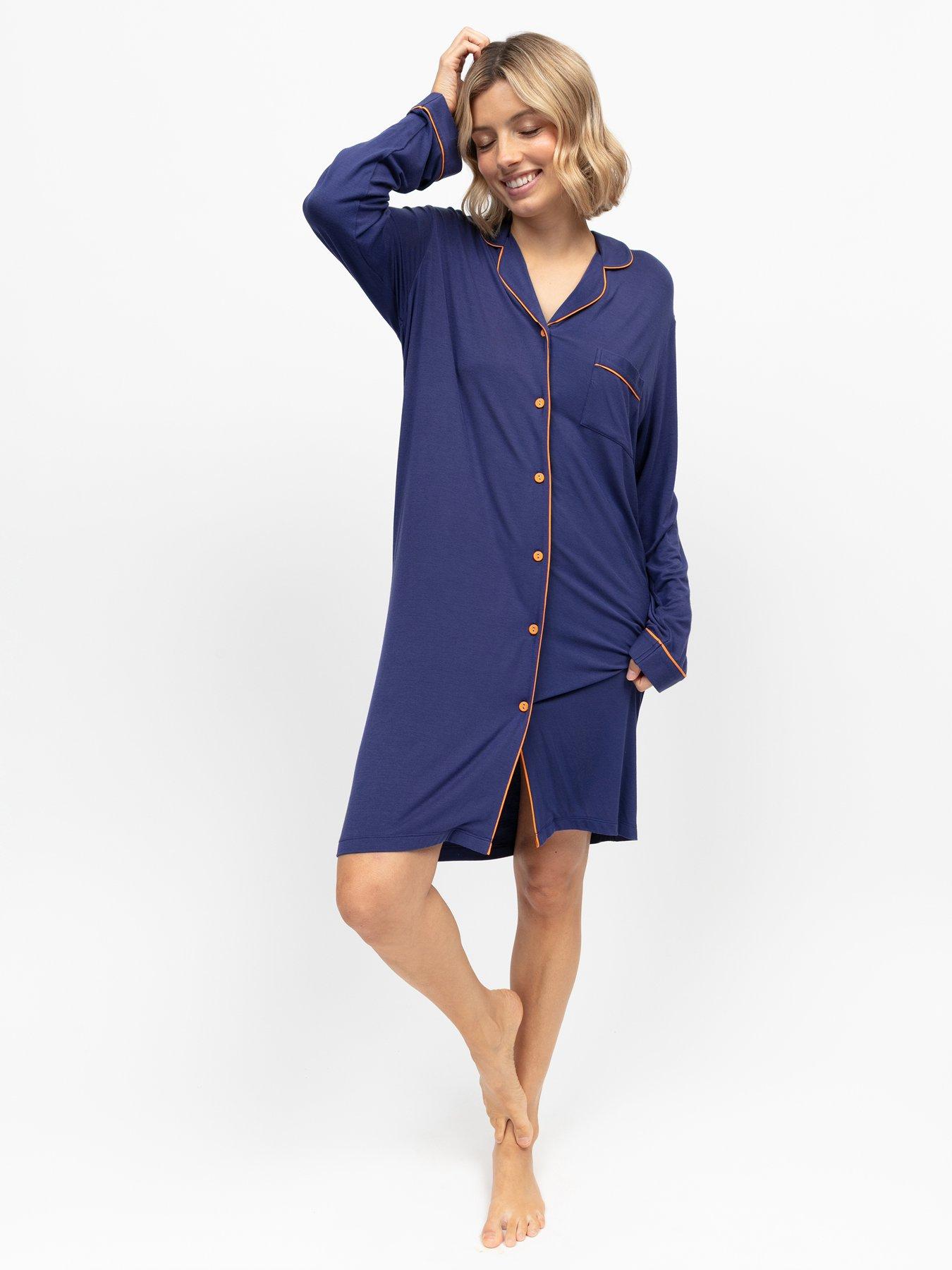 Image 1 of 4 of Cyberjammies Indigo Navy Revere Jersey Long Sleeve Nightshirt - Dark Blue