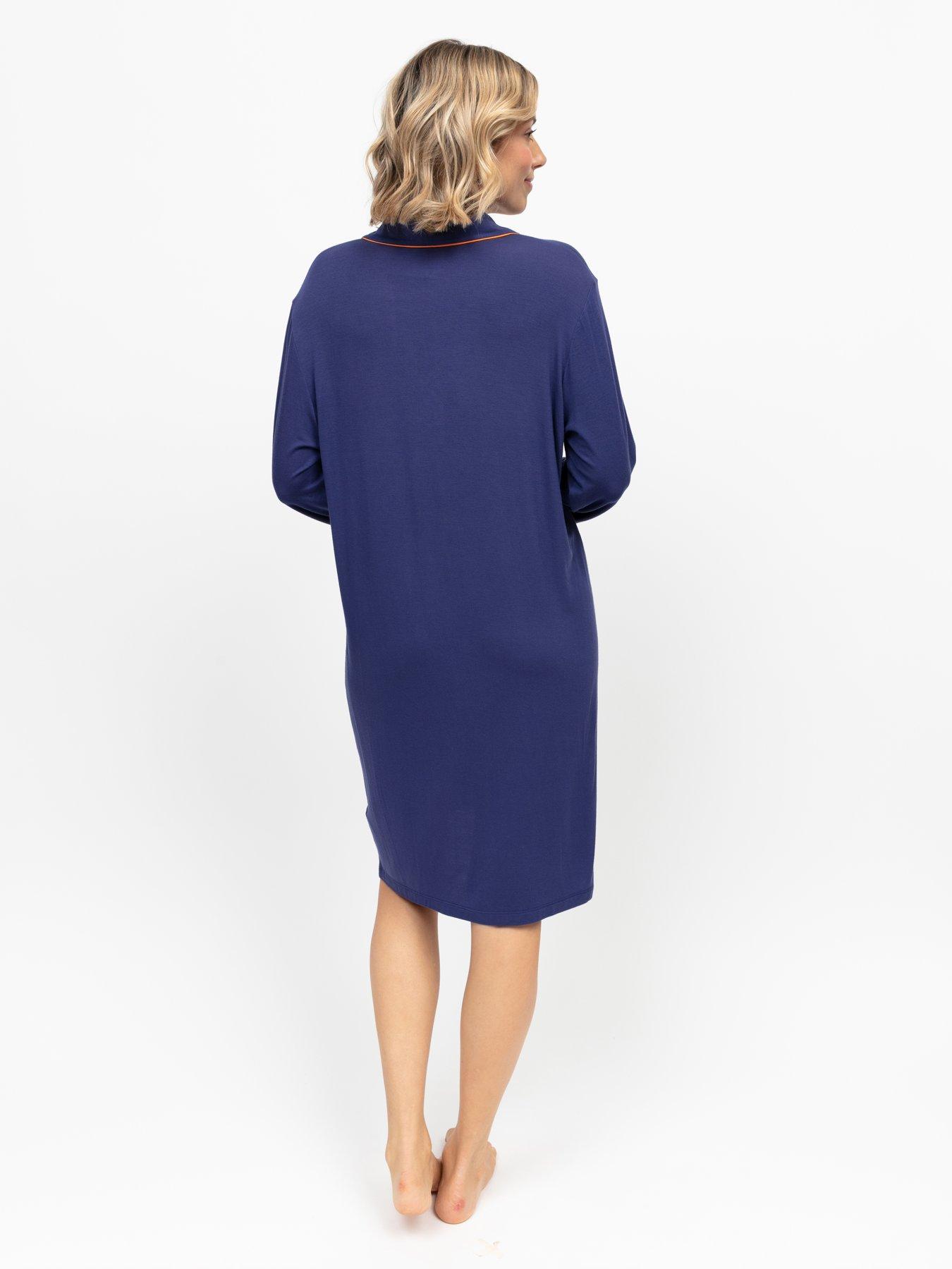 Image 2 of 4 of Cyberjammies Indigo Navy Revere Jersey Long Sleeve Nightshirt - Dark Blue