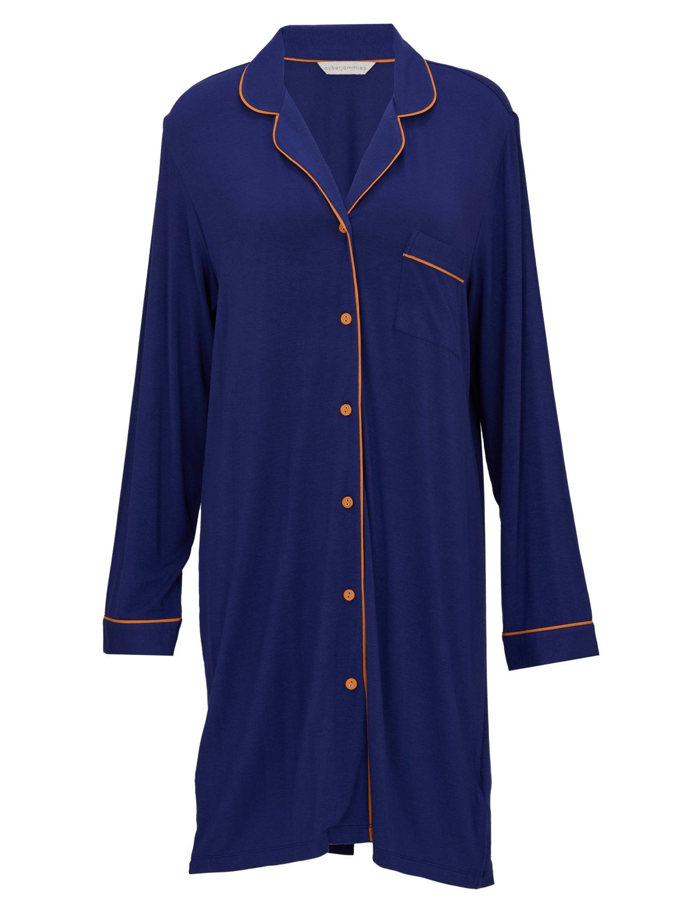 Image 4 of 4 of Cyberjammies Indigo Navy Revere Jersey Long Sleeve Nightshirt - Dark Blue