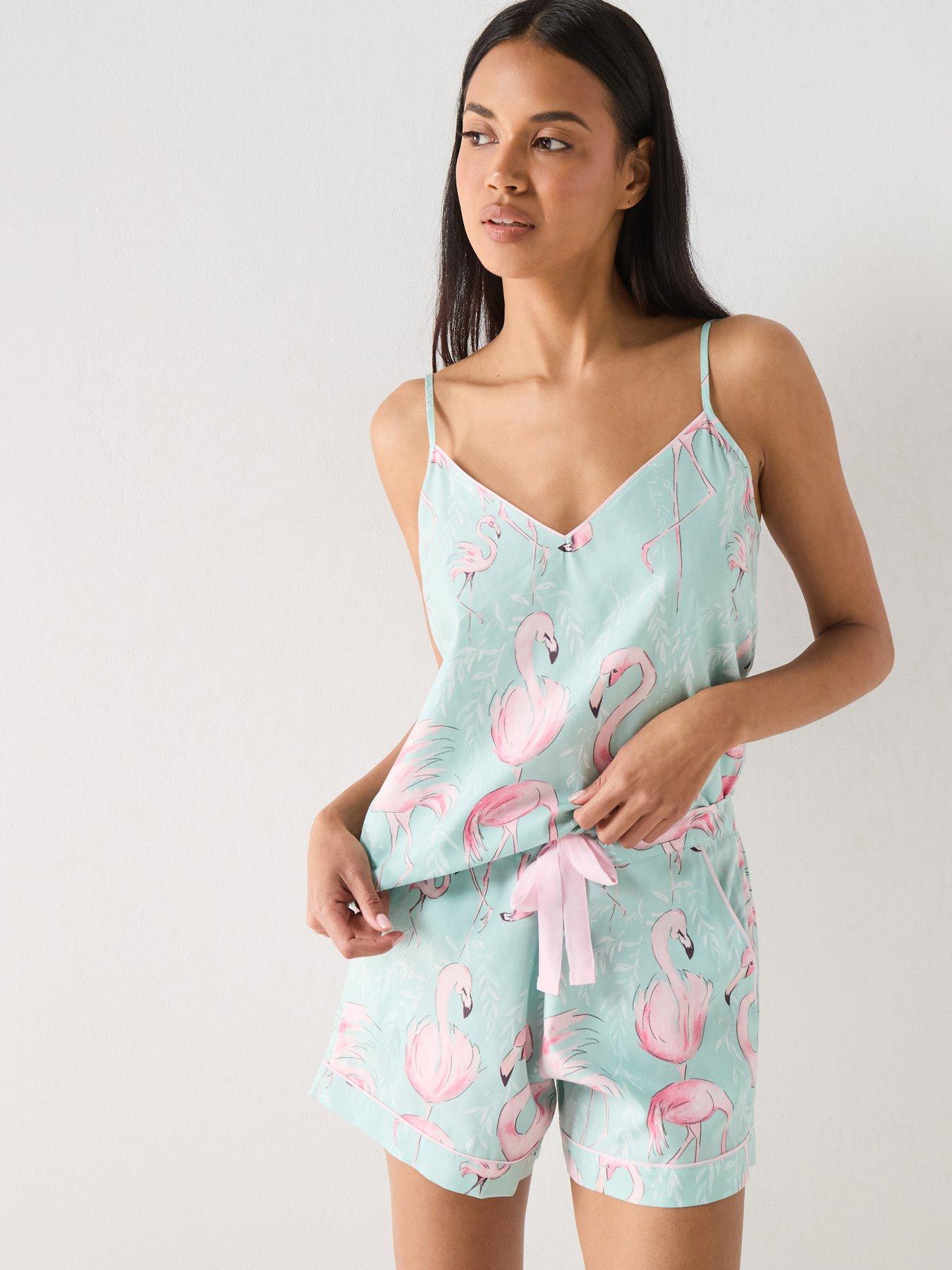 Cyberjammies Francesca Mint Flamingo Print Cami  &  Shorts Pyjama Set - Mint