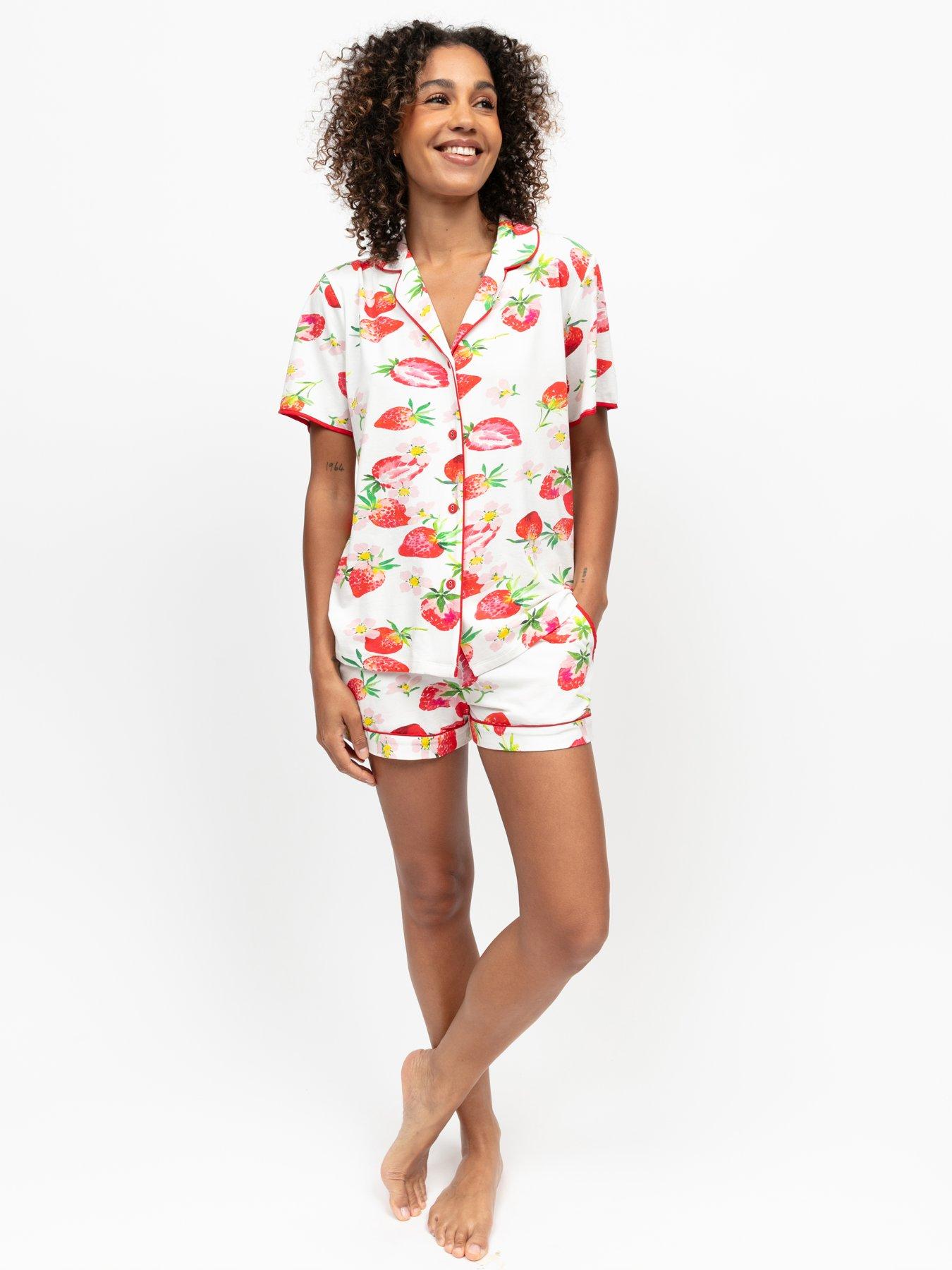 cyberjammies-pippa-red-strawberry-printed-jersey-short-sleeve-short-pyjama-set-red-multi