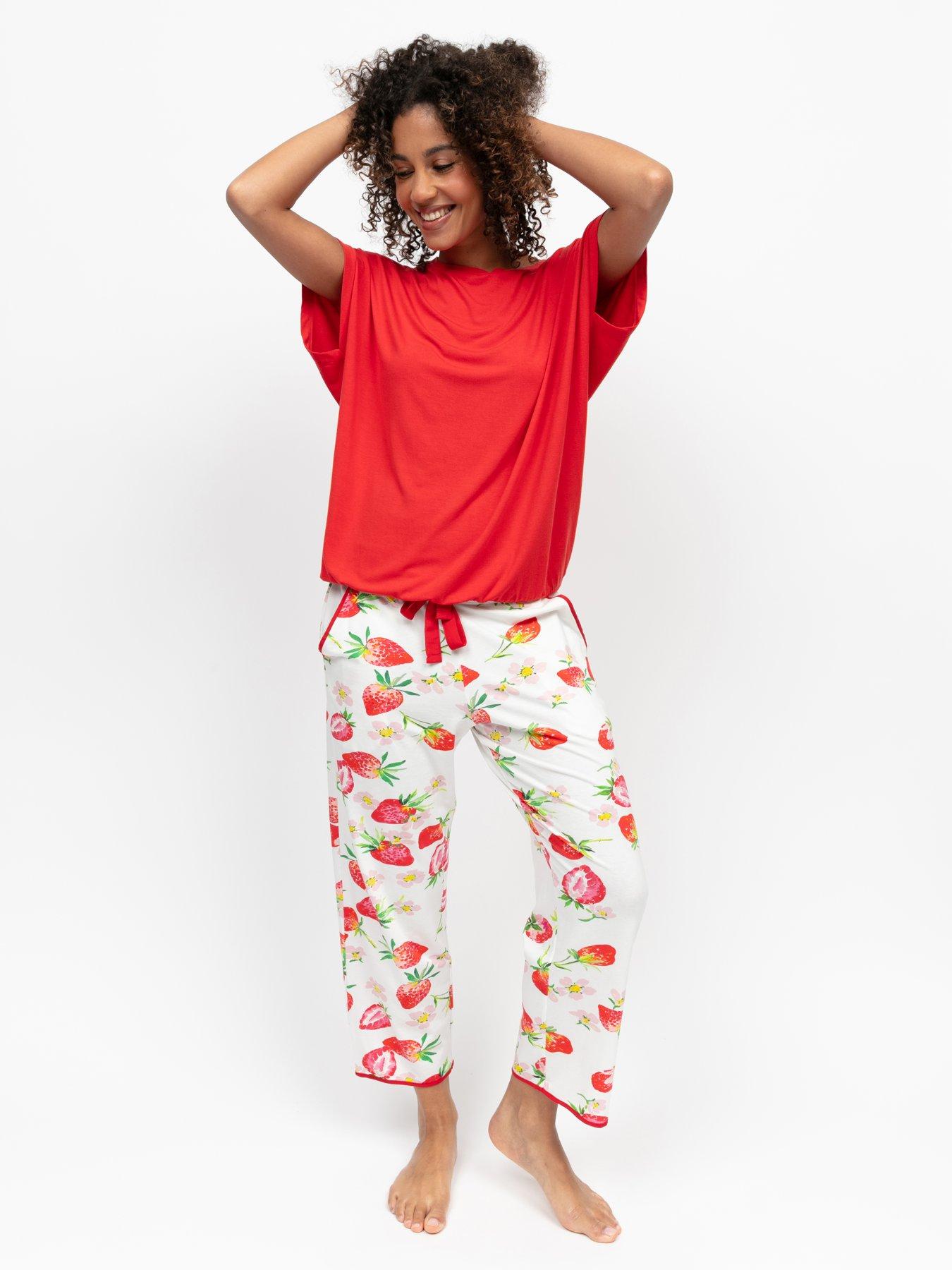 Cyberjammies Pippa Red Slouch Jersey Top  &  Strawberry Printed Crop Pyjama Set - Red Multi
