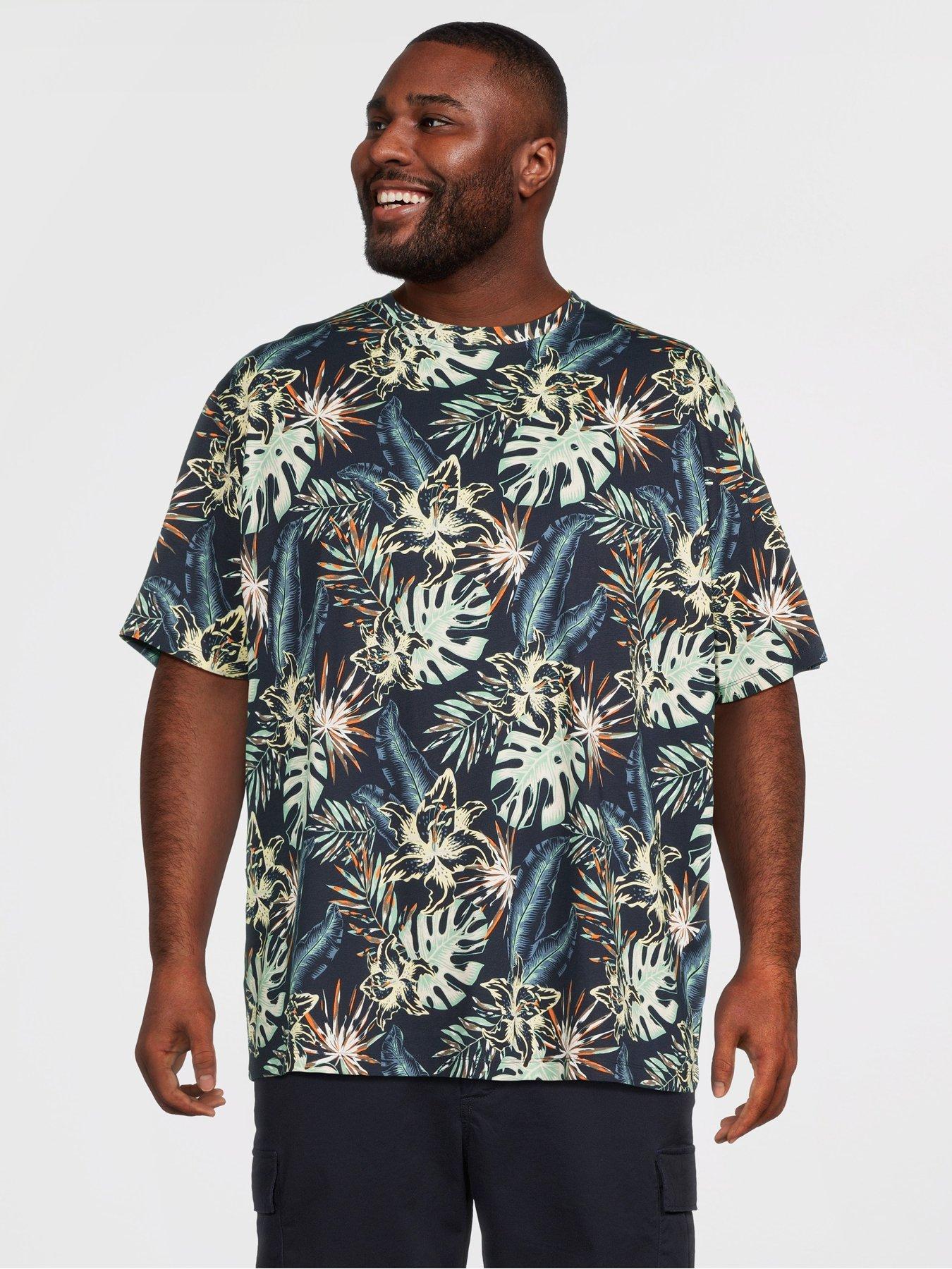  image of jack-jones-plus-honolulu-aop-printed-t-shirt-navy