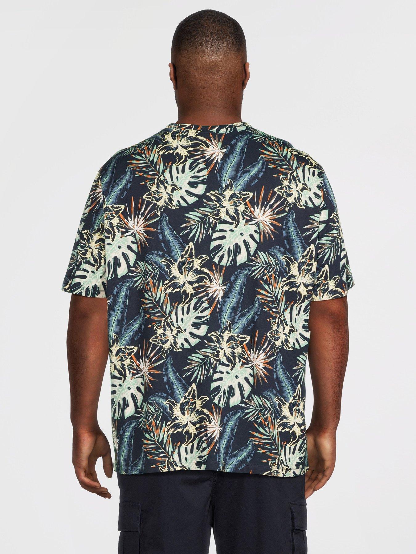  image of jack-jones-plus-honolulu-aop-printed-t-shirt-navy