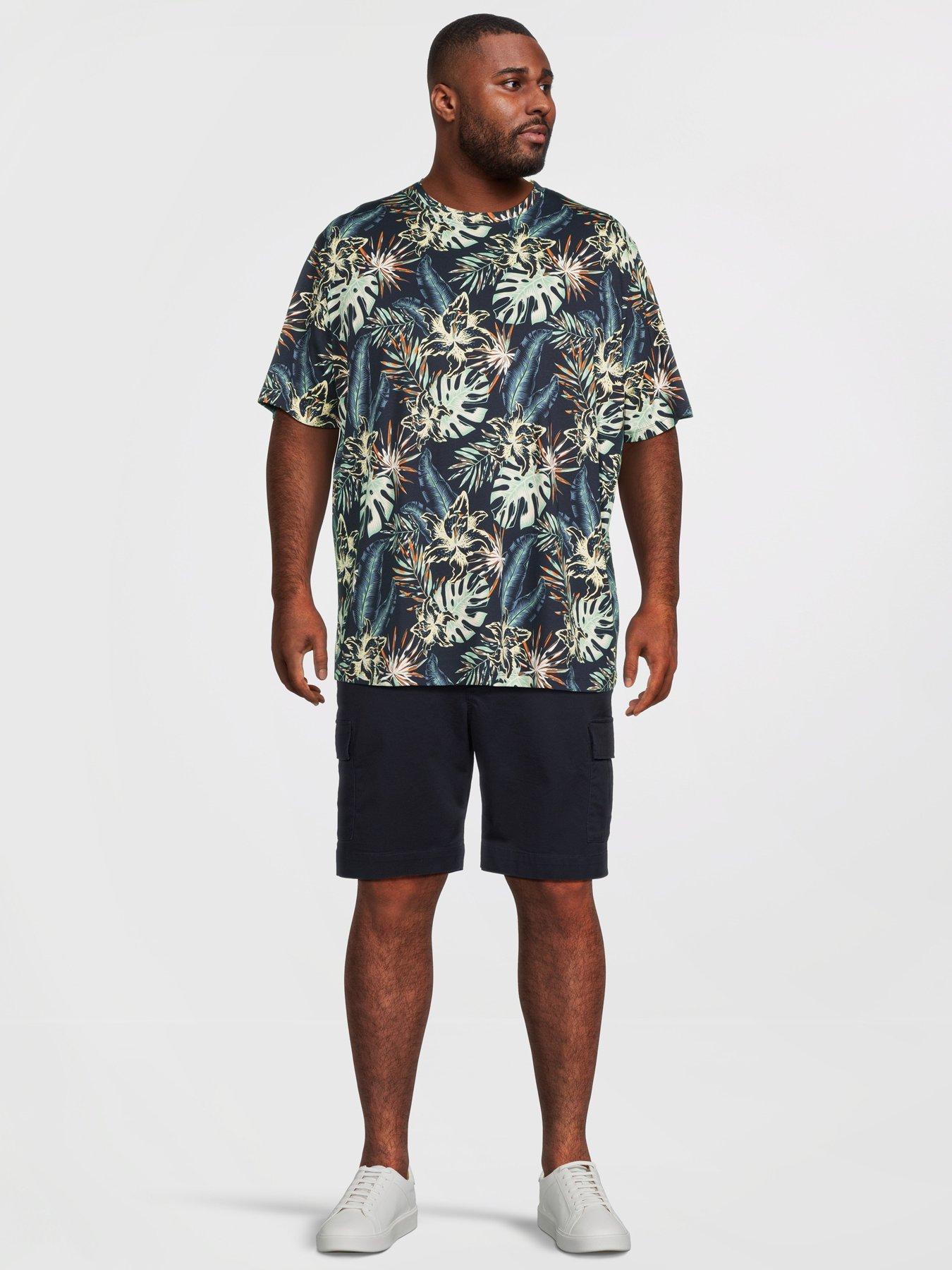  image of jack-jones-plus-honolulu-aop-printed-t-shirt-navy