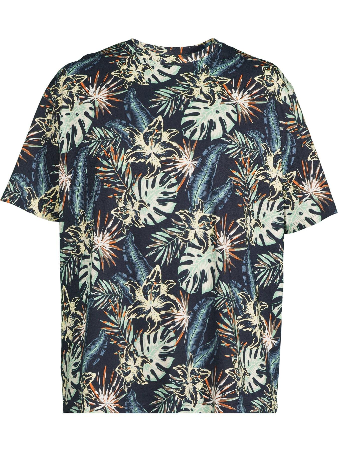  image of jack-jones-plus-honolulu-aop-printed-t-shirt-navy