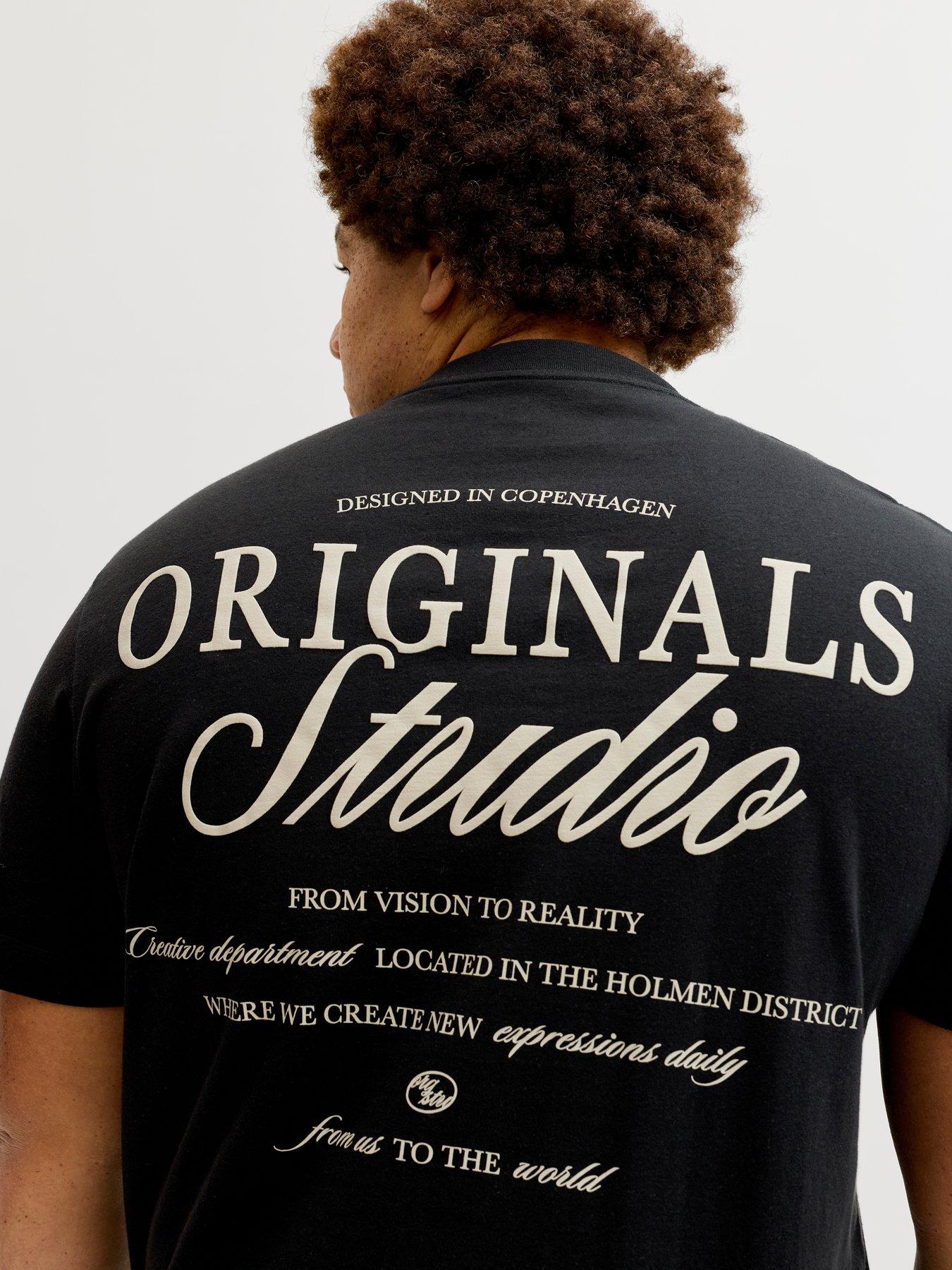 Jack & Jones Plus Norrebro Back Print Typo T-Shirt - Black