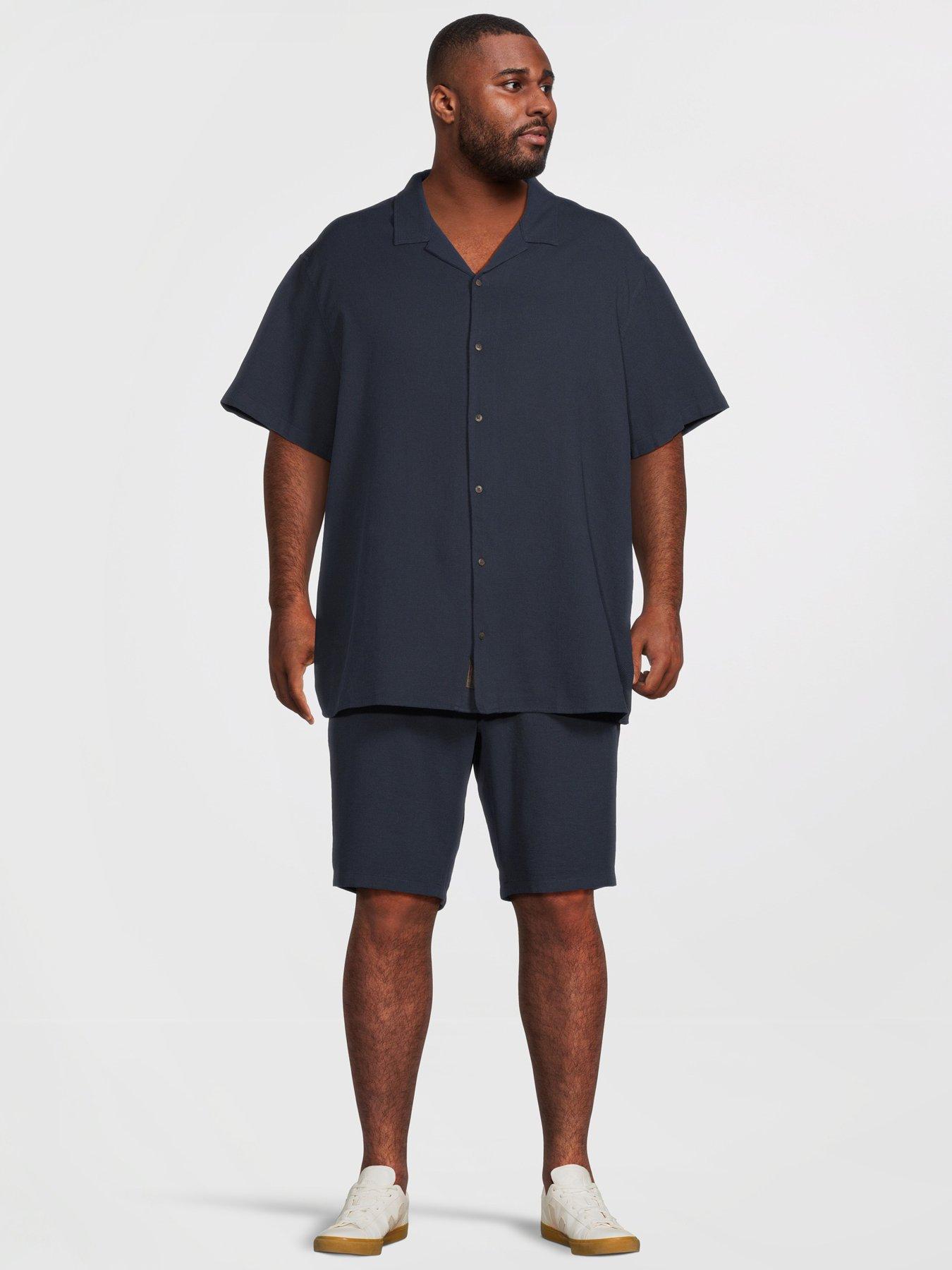 Jack & Jones Plus Waffle Resort Short Sleeve Shirt And Short Set - Navy