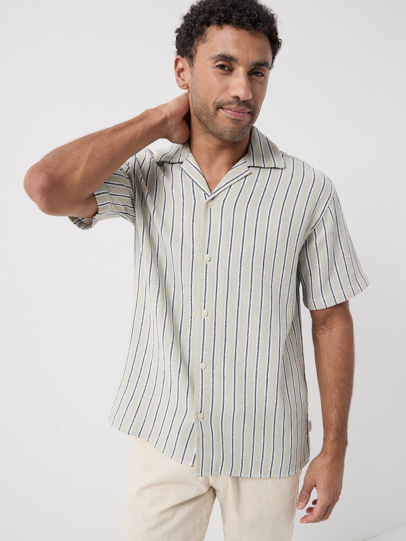 Jack & Jones Coba Stripe Short Sleeve Resort Shirt - Beige