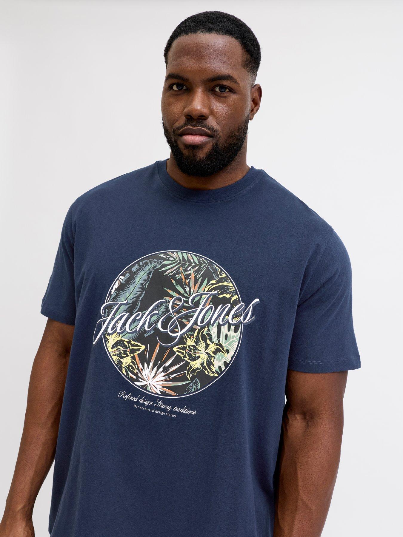 Image 1 of 5 of Jack & Jones Plus Honolulu Graphic T-Shirt - Navy