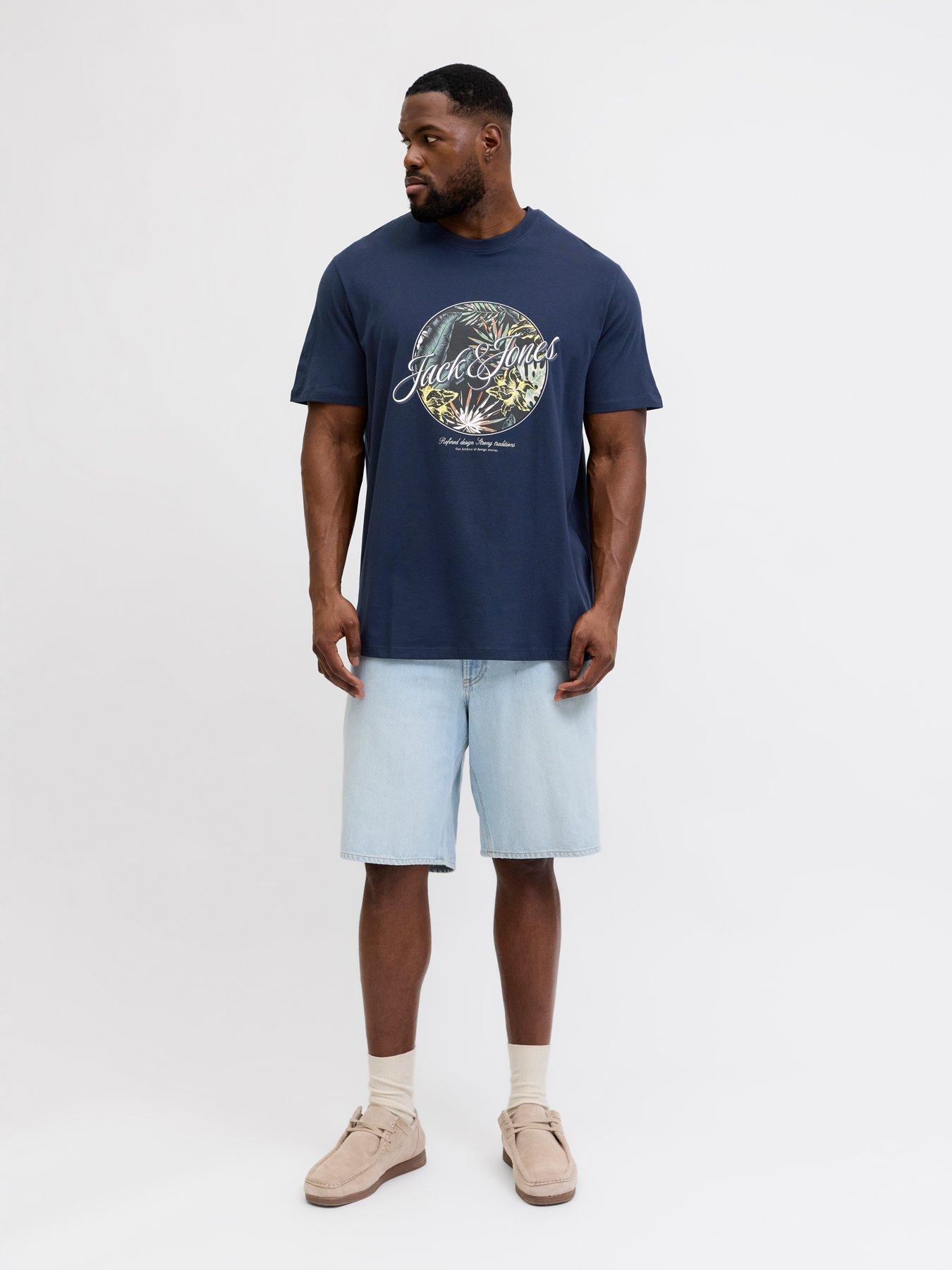 Image 3 of 5 of Jack & Jones Plus Honolulu Graphic T-Shirt - Navy