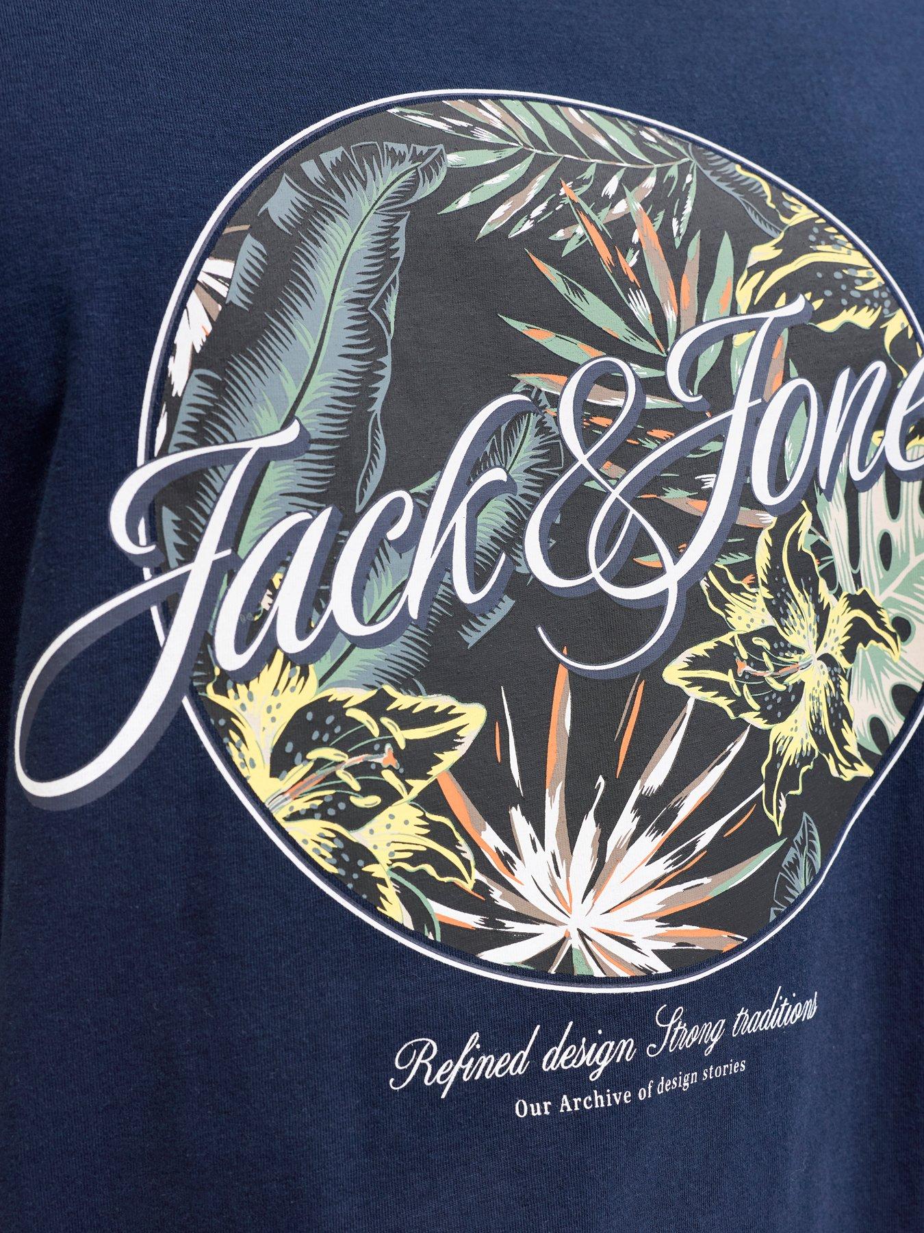 Image 5 of 5 of Jack & Jones Plus Honolulu Graphic T-Shirt - Navy