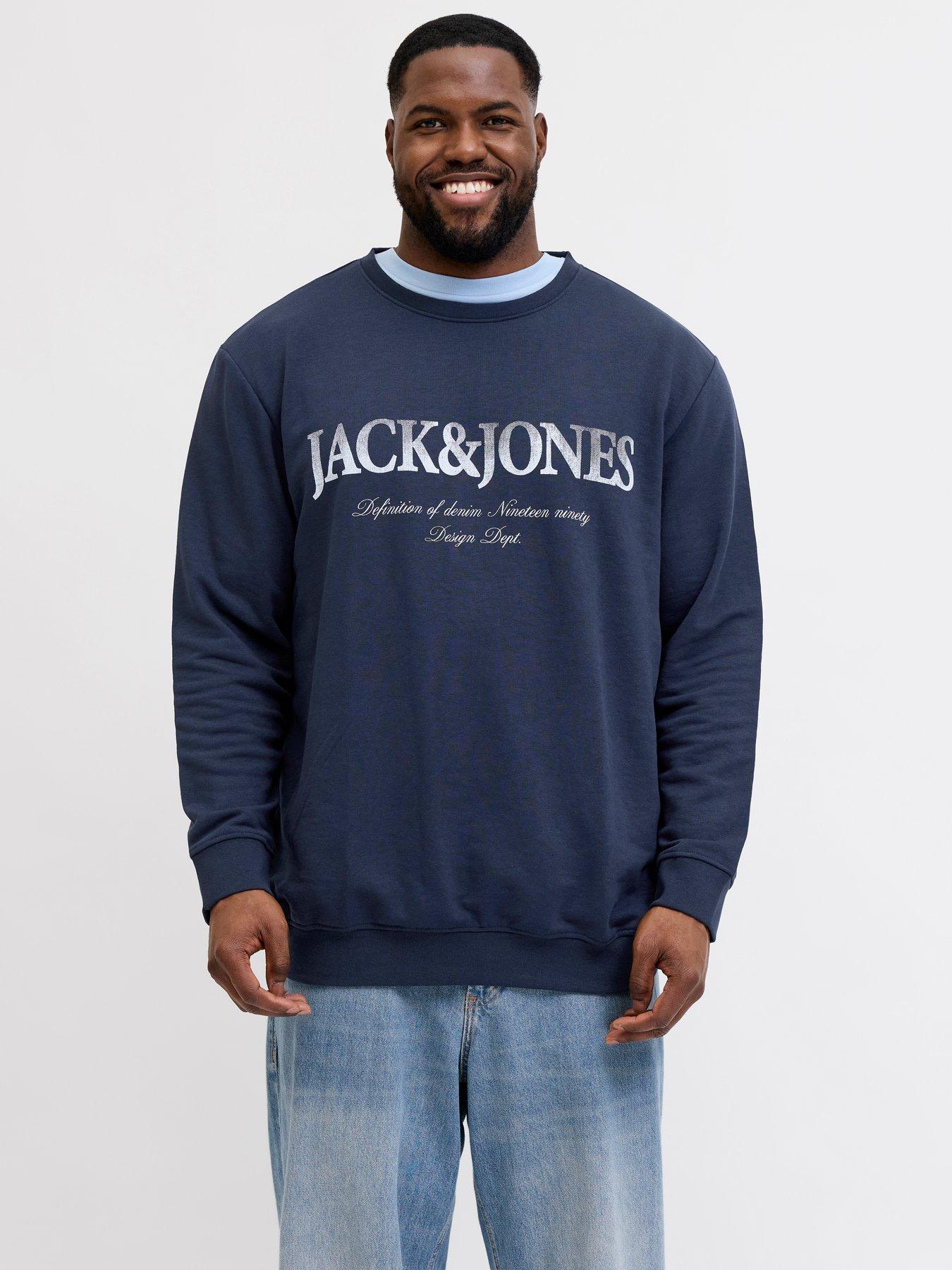 Image 1 of 7 of Jack & Jones Plus Devin Daytona Crew Sweat - Navy