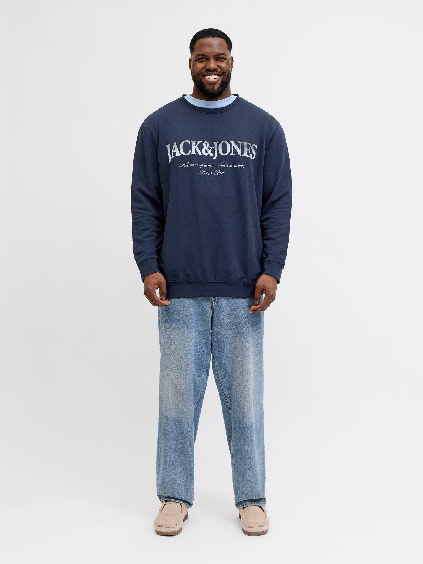 Image 3 of 7 of Jack & Jones Plus Devin Daytona Crew Sweat - Navy