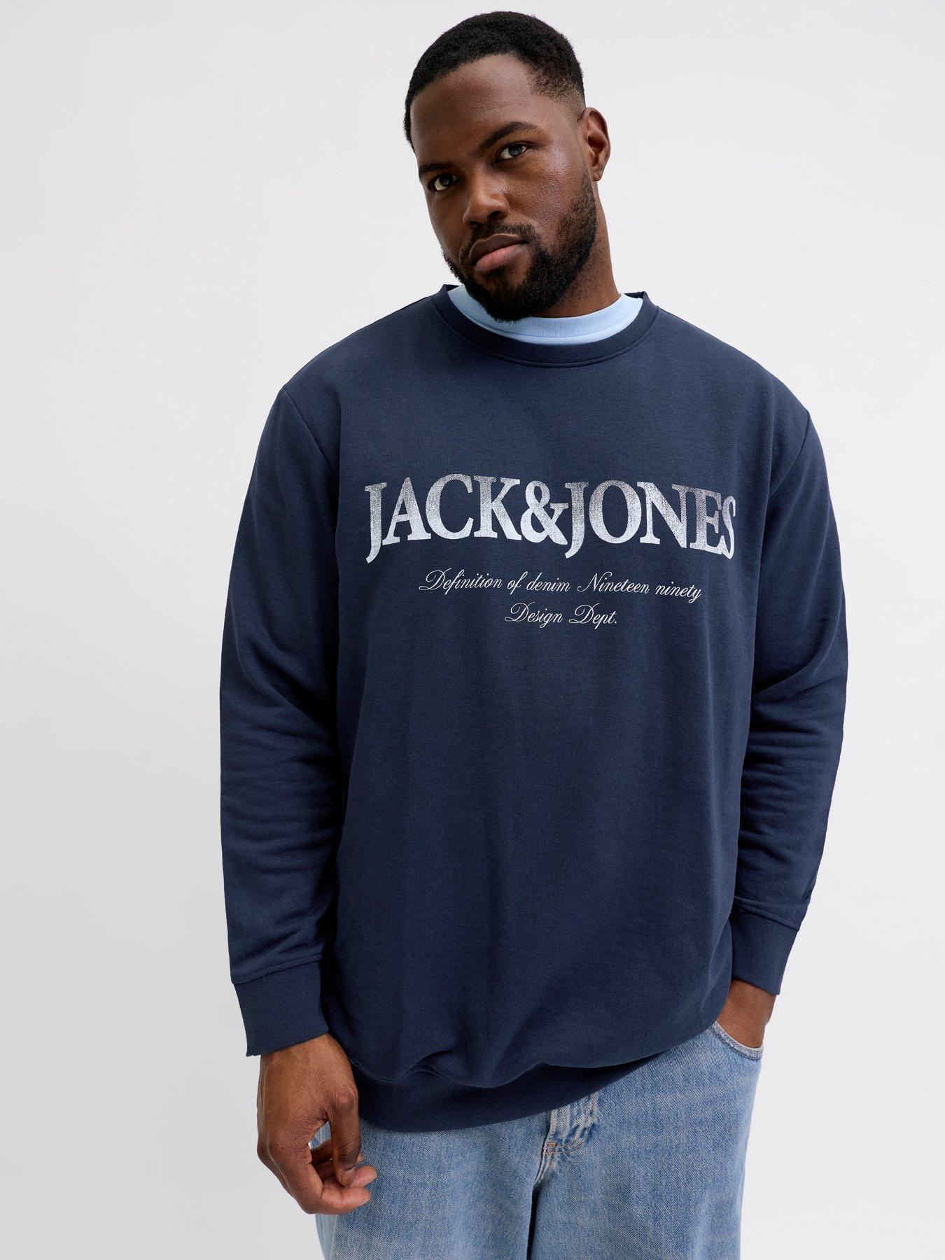  image of jack-jones-plus-devin-daytona-crew-sweat-navy
