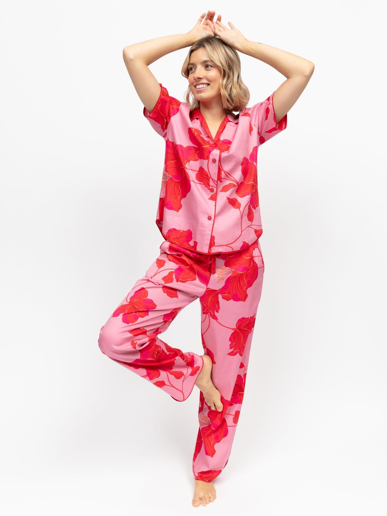 Image 1 of 4 of Cyberjammies Pippa Pink Floral Print Short Sleeve Pyjama Set - Pink